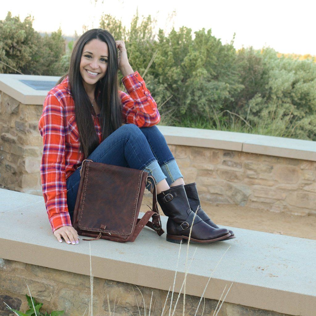 Women's Handmade Brown Leather Biker Boots with Side Zip - Image 3