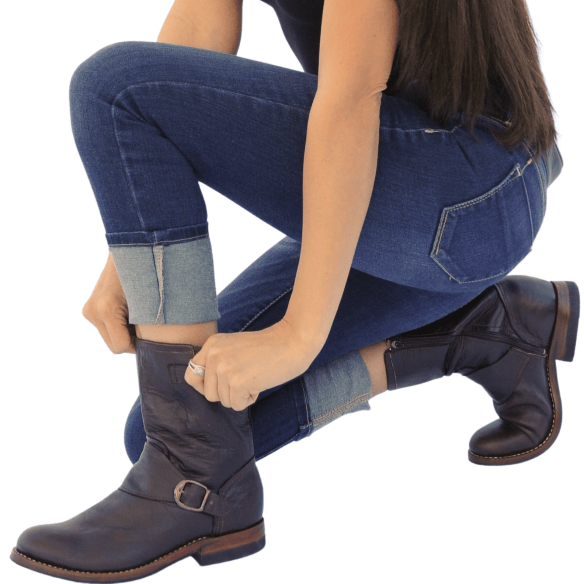 Women's Handmade Brown Leather Biker Boots with Side Zip - Image 2