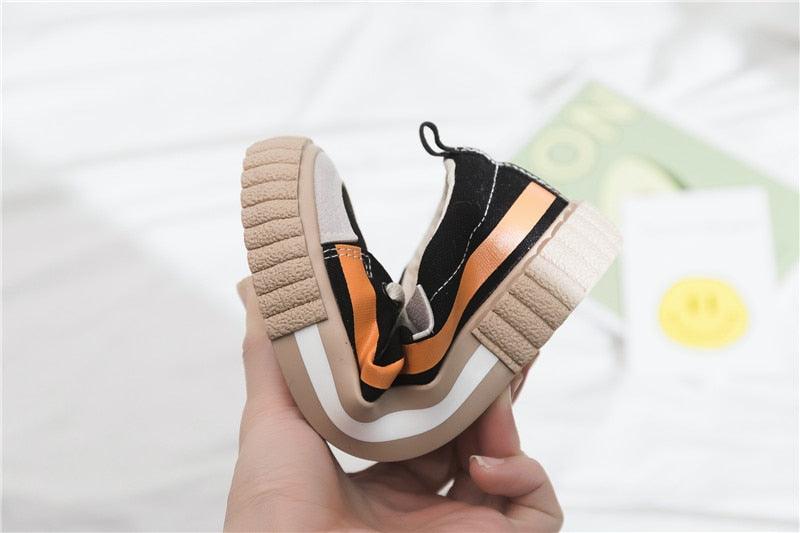 Womens Striped Canvas Slip-On Vulcanized Casual Flats Sneakers