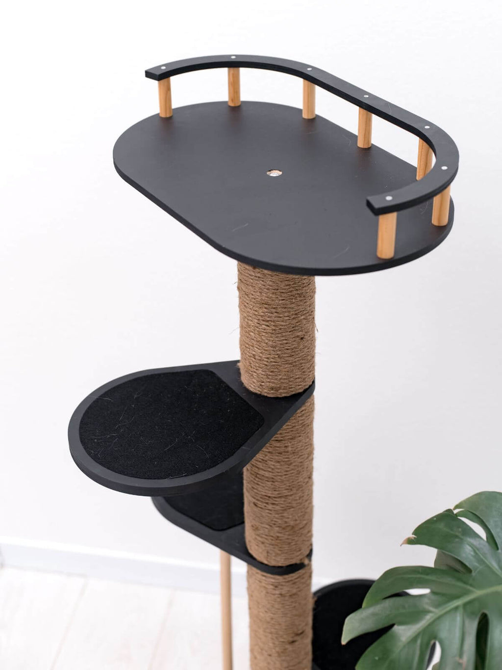 Modern Wooden Cat Tree with Plush Bed - Minimalist Feline Furniture