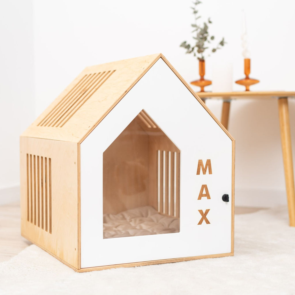 Elegant Booth-Style Wooden Dog House in White for Modern Homes