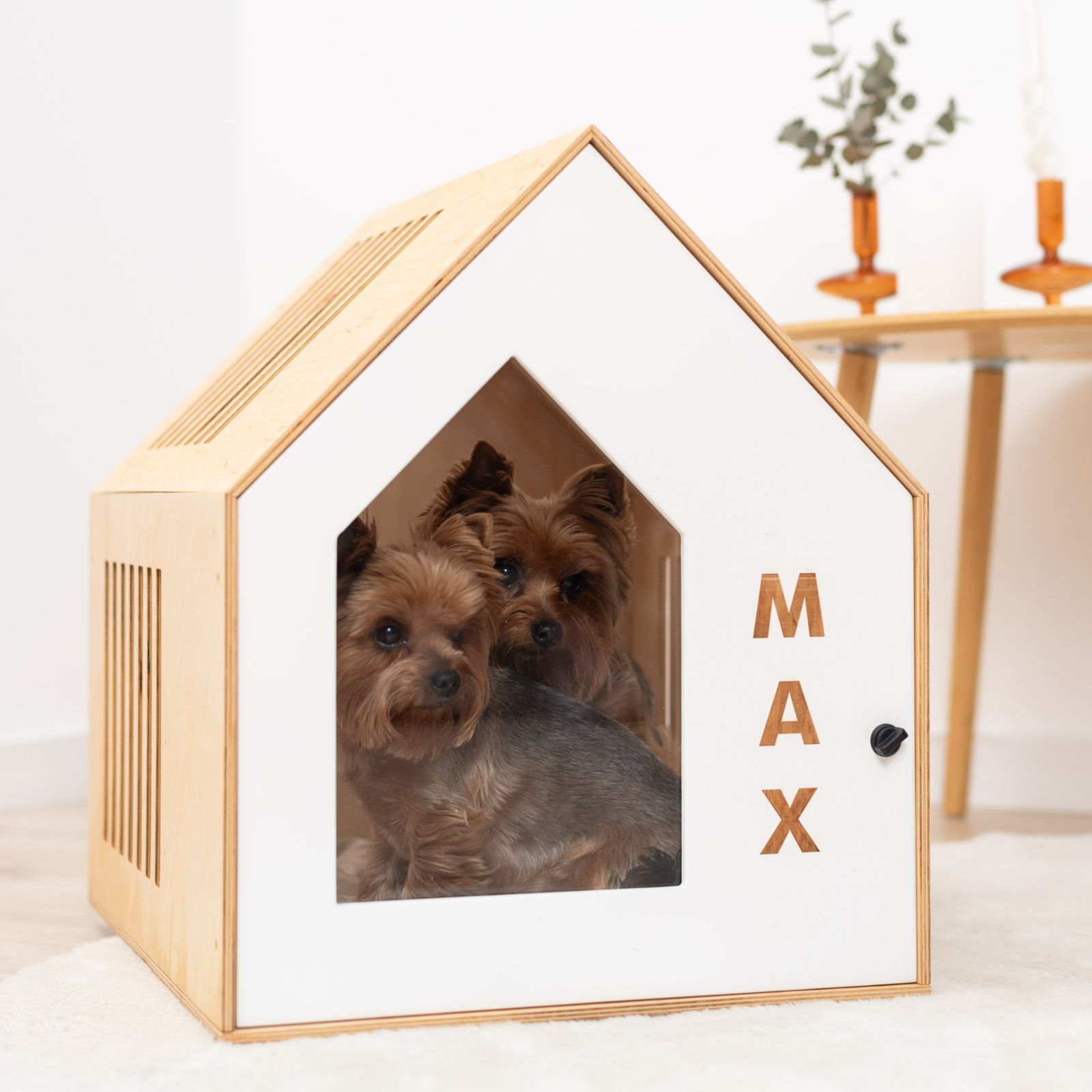 Elegant Booth-Style Wooden Dog House in White for Modern Homes