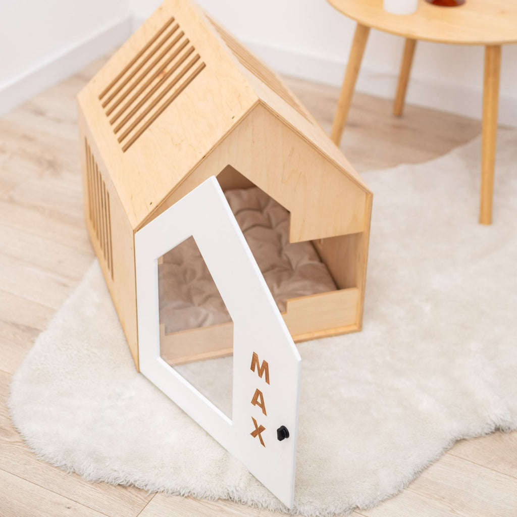 Elegant Booth-Style Wooden Dog House in White for Modern Homes