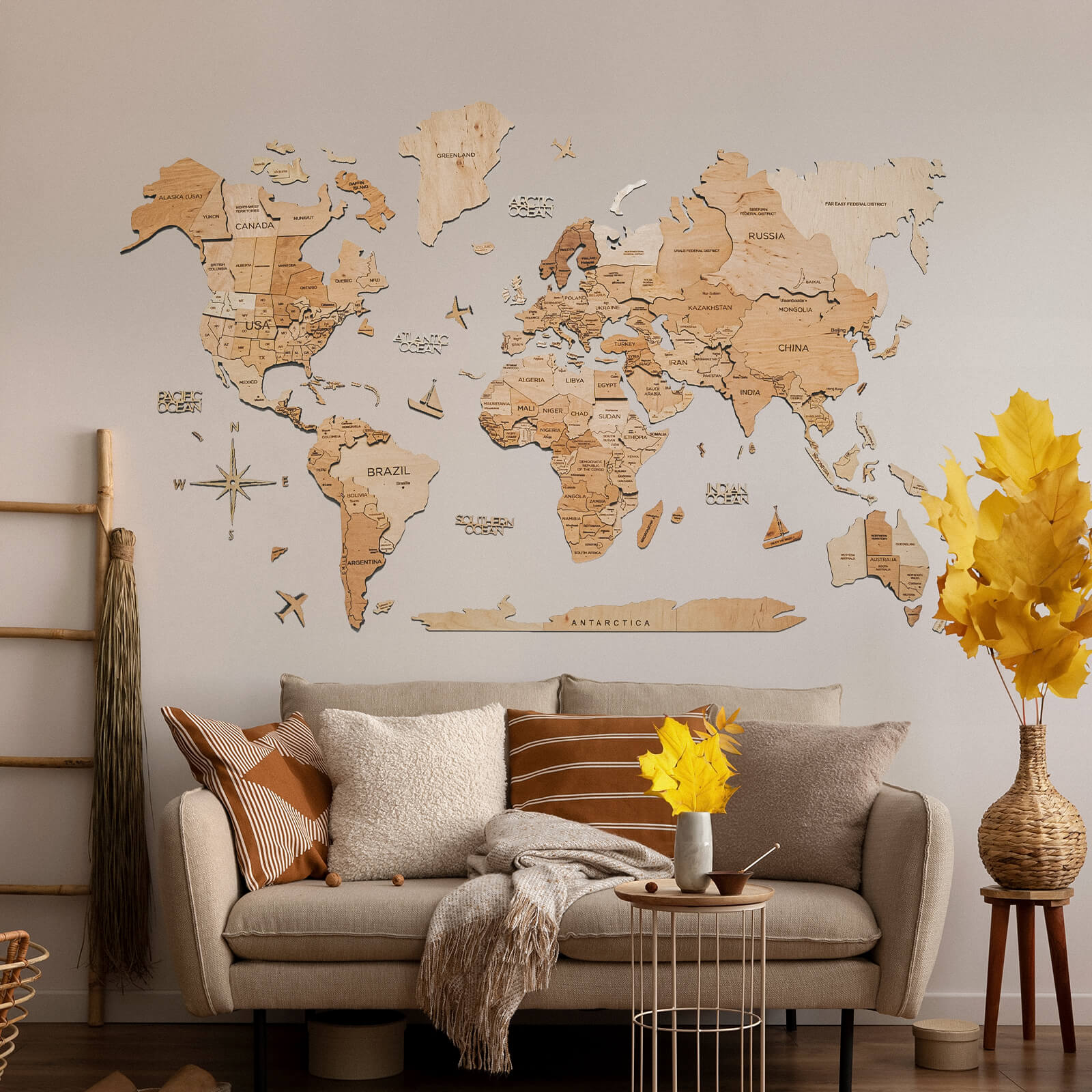 Decorative wooden fall-themed harvest decor featuring natural wood grain and seasonal earth tones