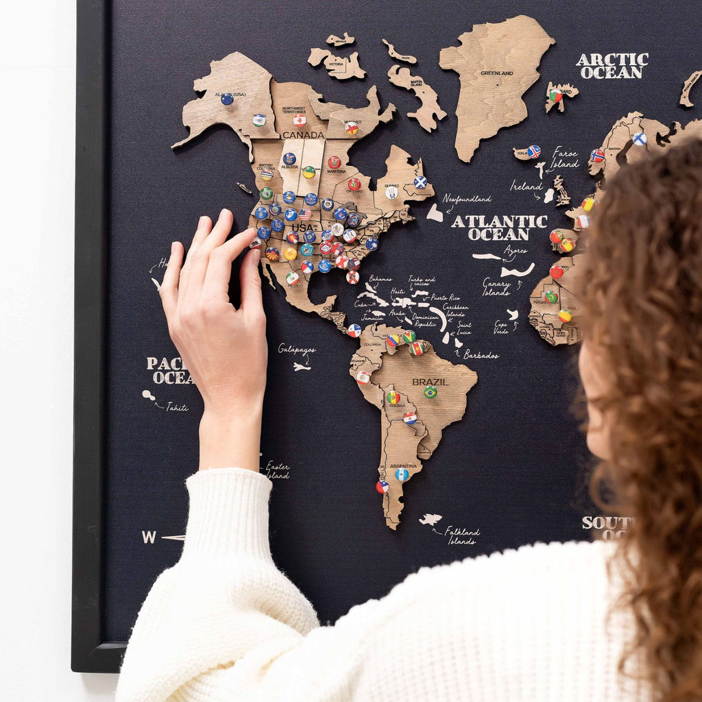 3D Wooden Panel World Map Terra Modern Nature-Inspired Art