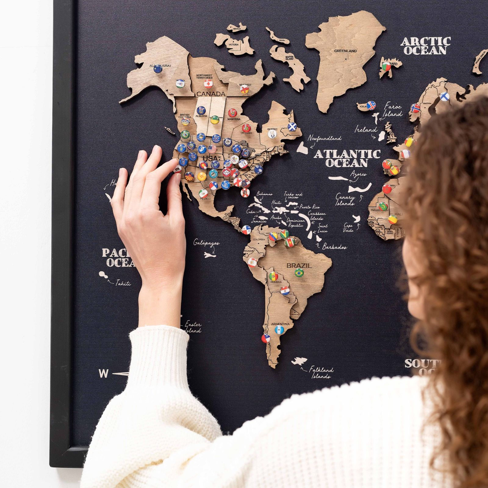 3D Wooden Panel World Map Terra Modern Nature-Inspired Art