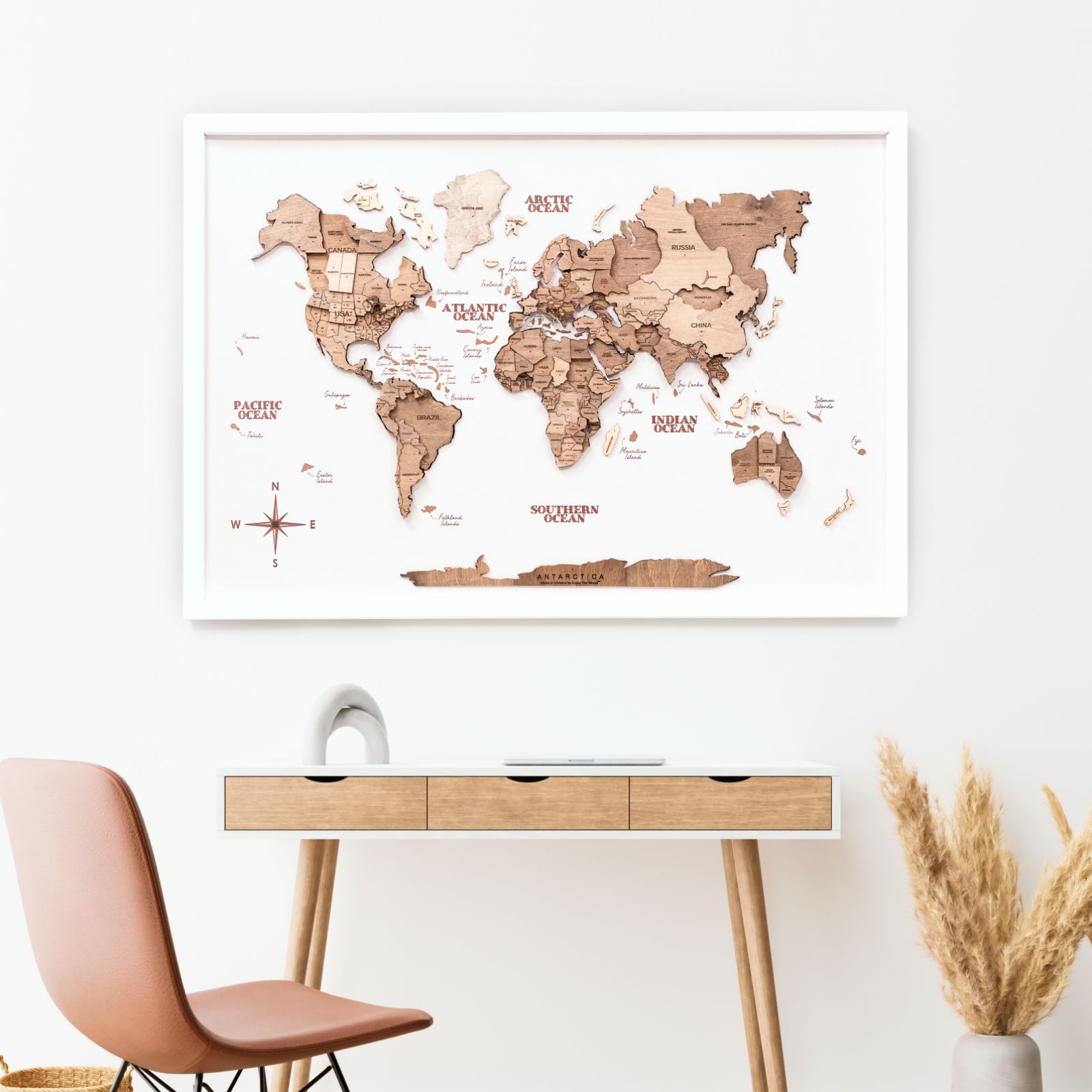 3D Wooden Panel World Map Terra Modern Nature-Inspired Art