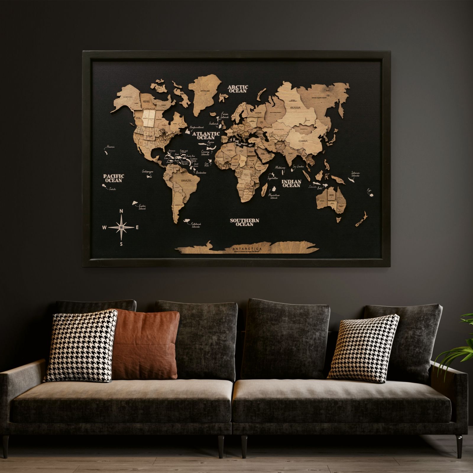 3D Wooden Panel World Map Terra Modern Nature-Inspired Art
