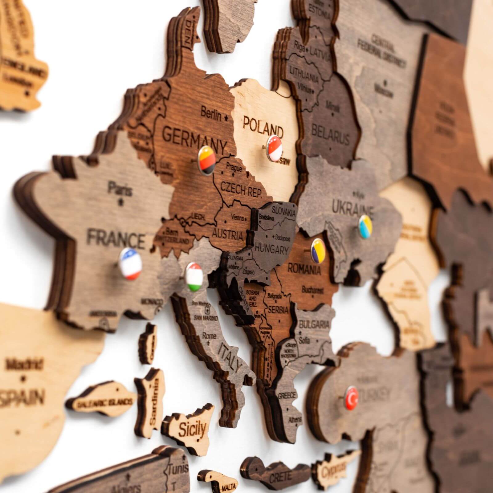 3D Wooden World Map Multicolor Wall Art Decor for Home