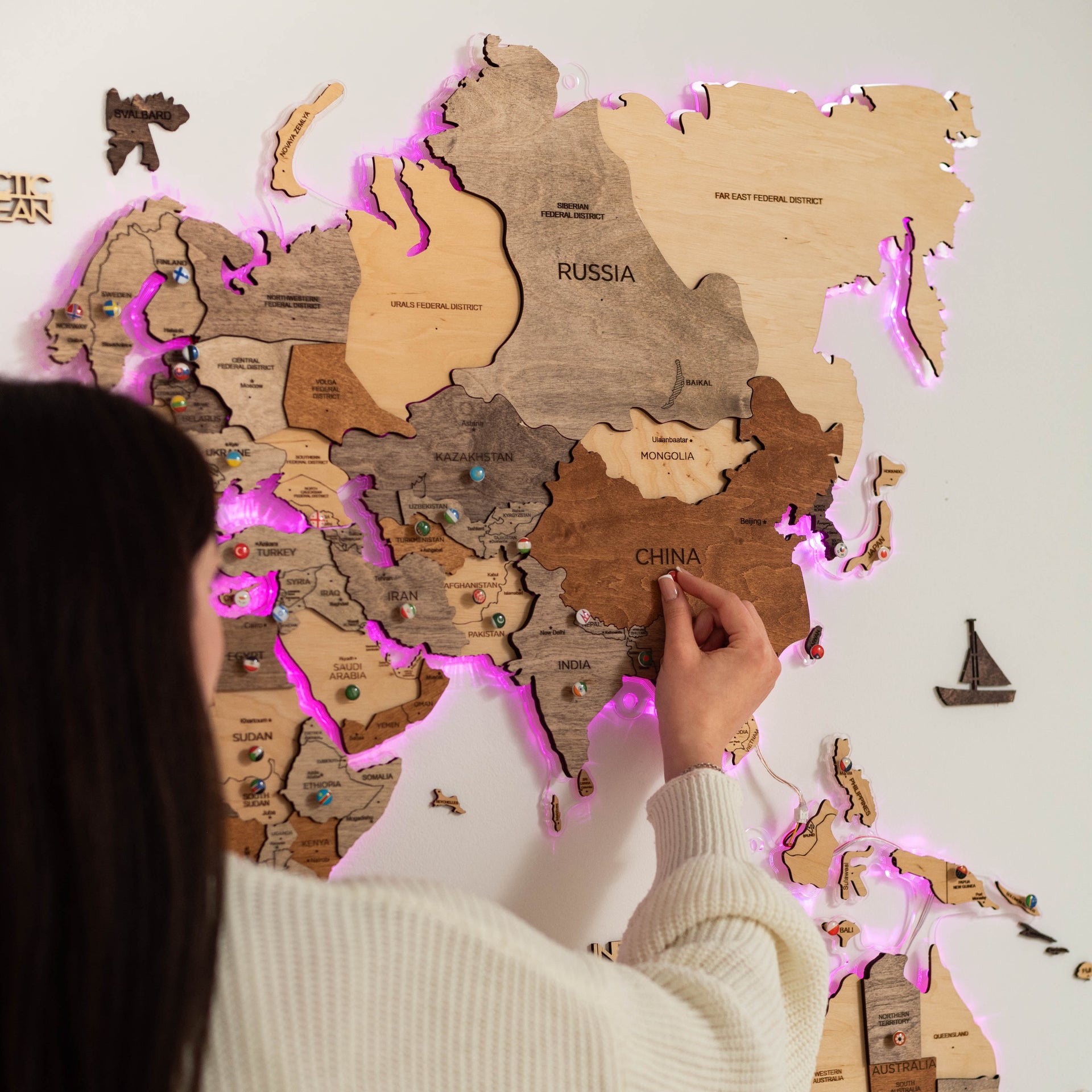 3D LED Wooden World Map Wall Art with Acrylic Background