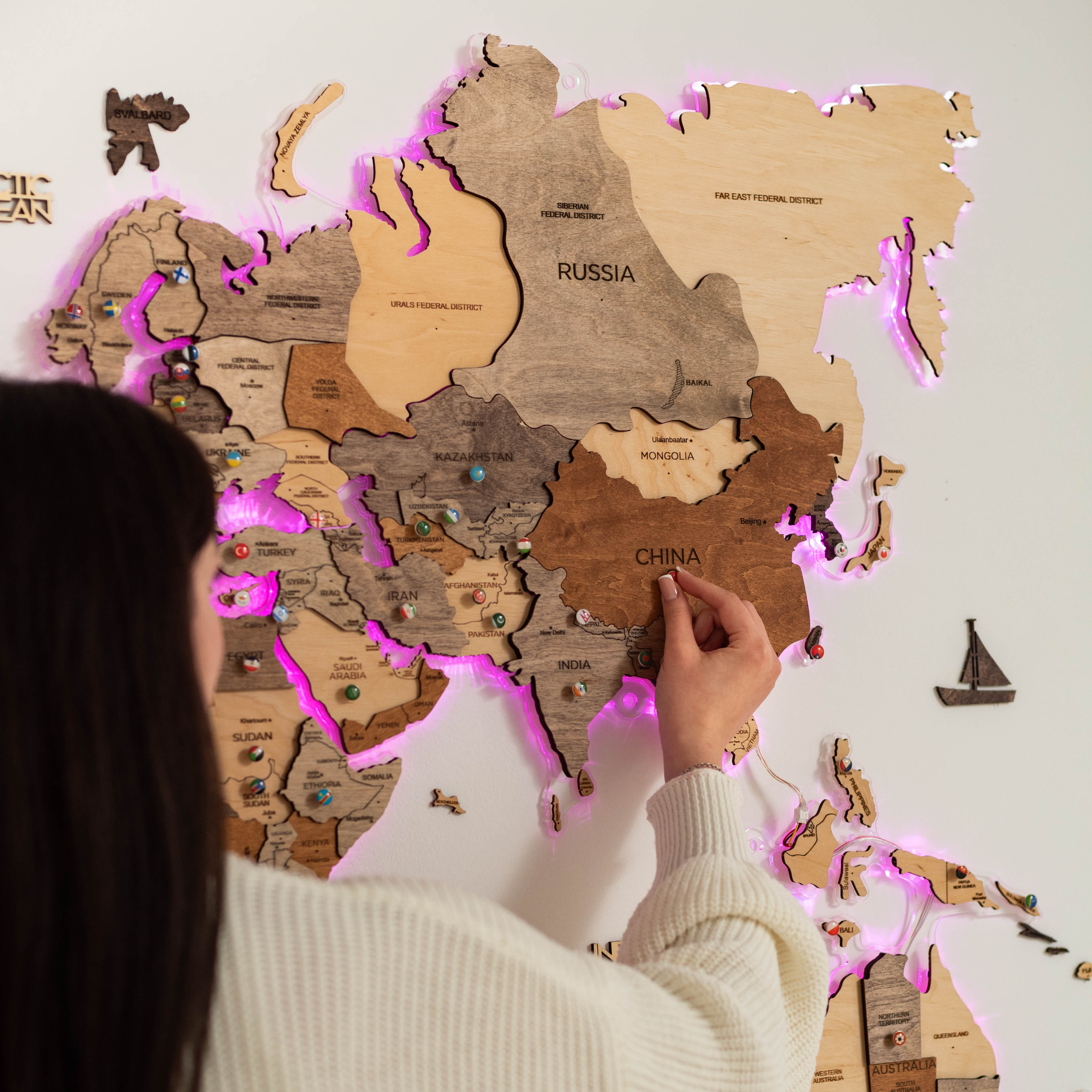 3D LED Wooden World Map Wall Art with Acrylic Background