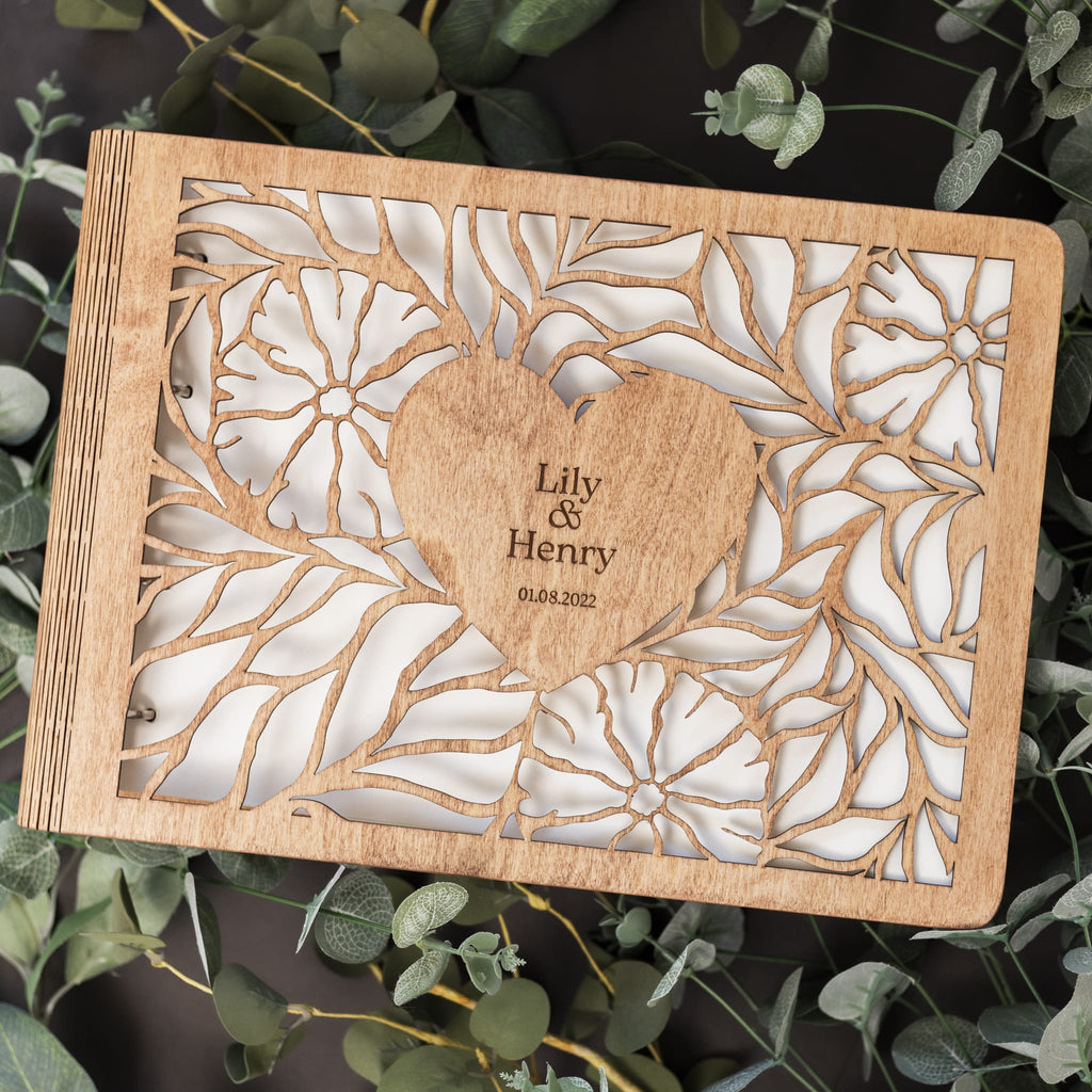 Bloomheart Wooden Photo Album: Rustic Romantic Keepsake Book