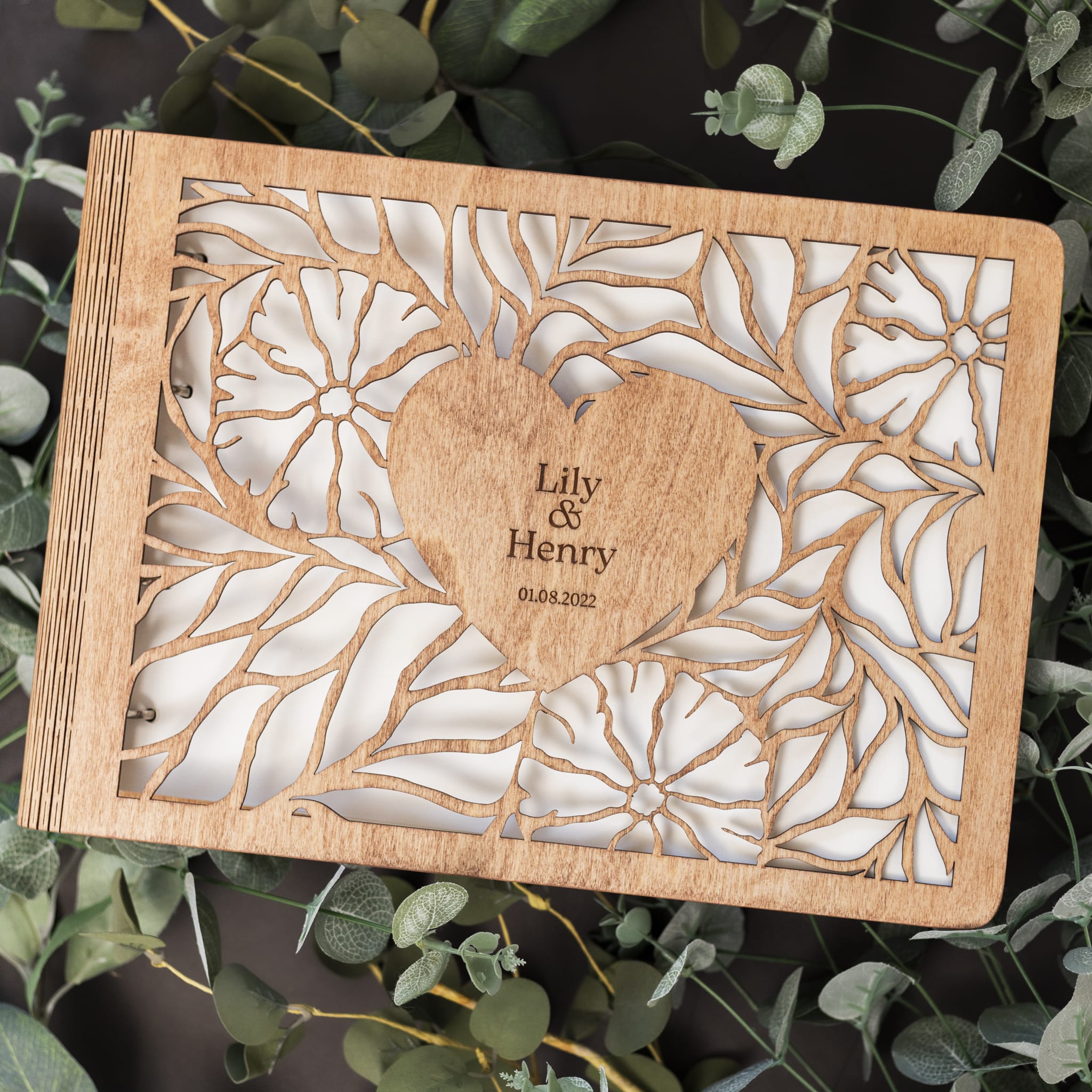 Bloomheart Wooden Photo Album: Rustic Romantic Keepsake Book
