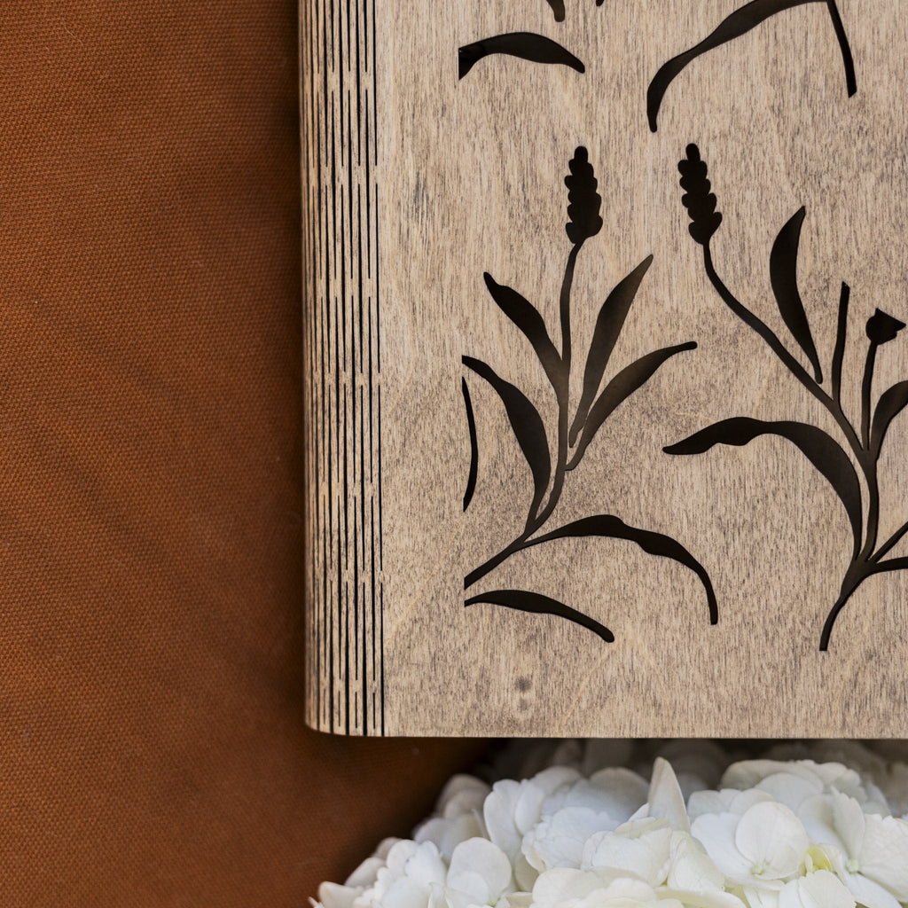 Meadow Wooden Photo Album with Engraved Grassland Design