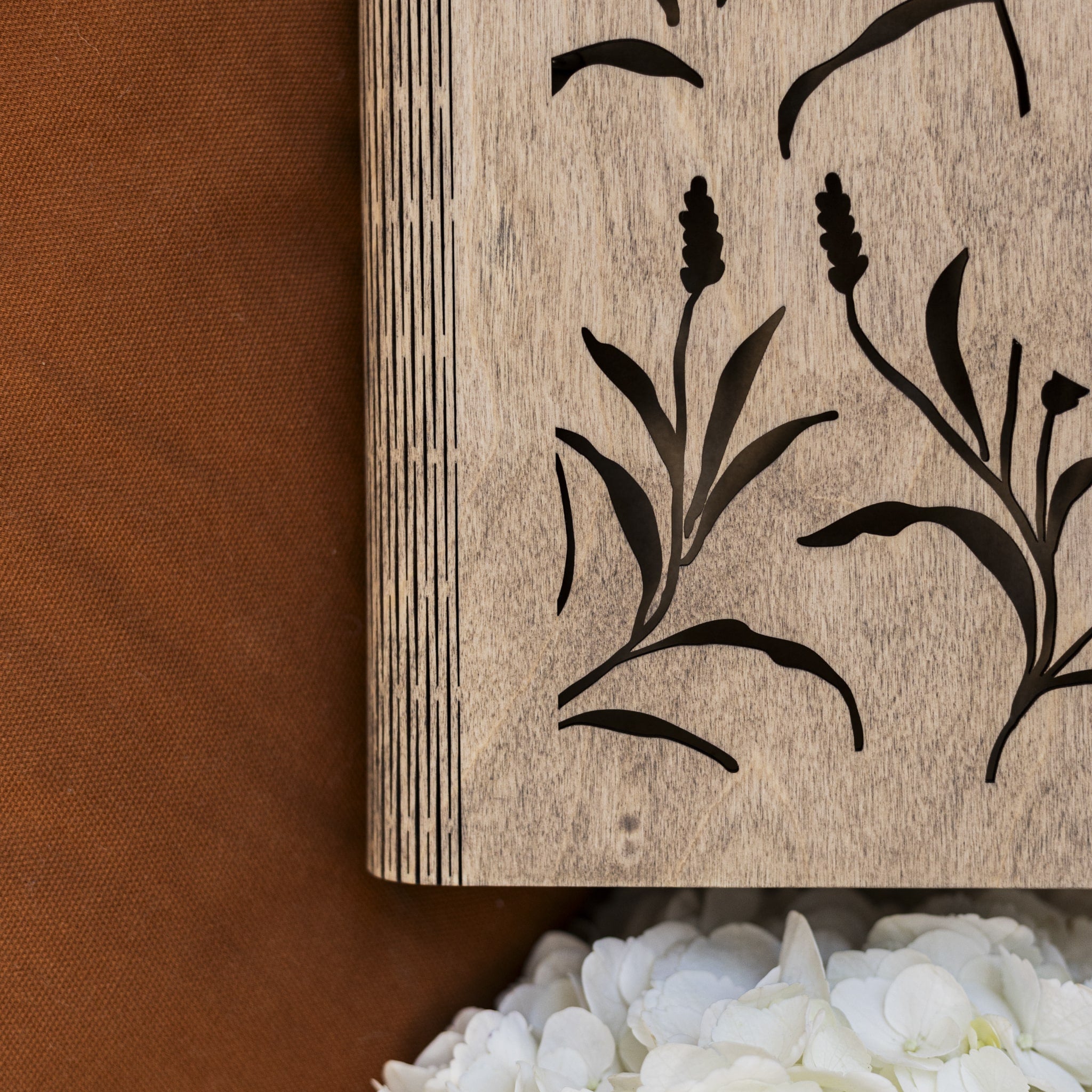 Meadow Wooden Photo Album with Engraved Grassland Design