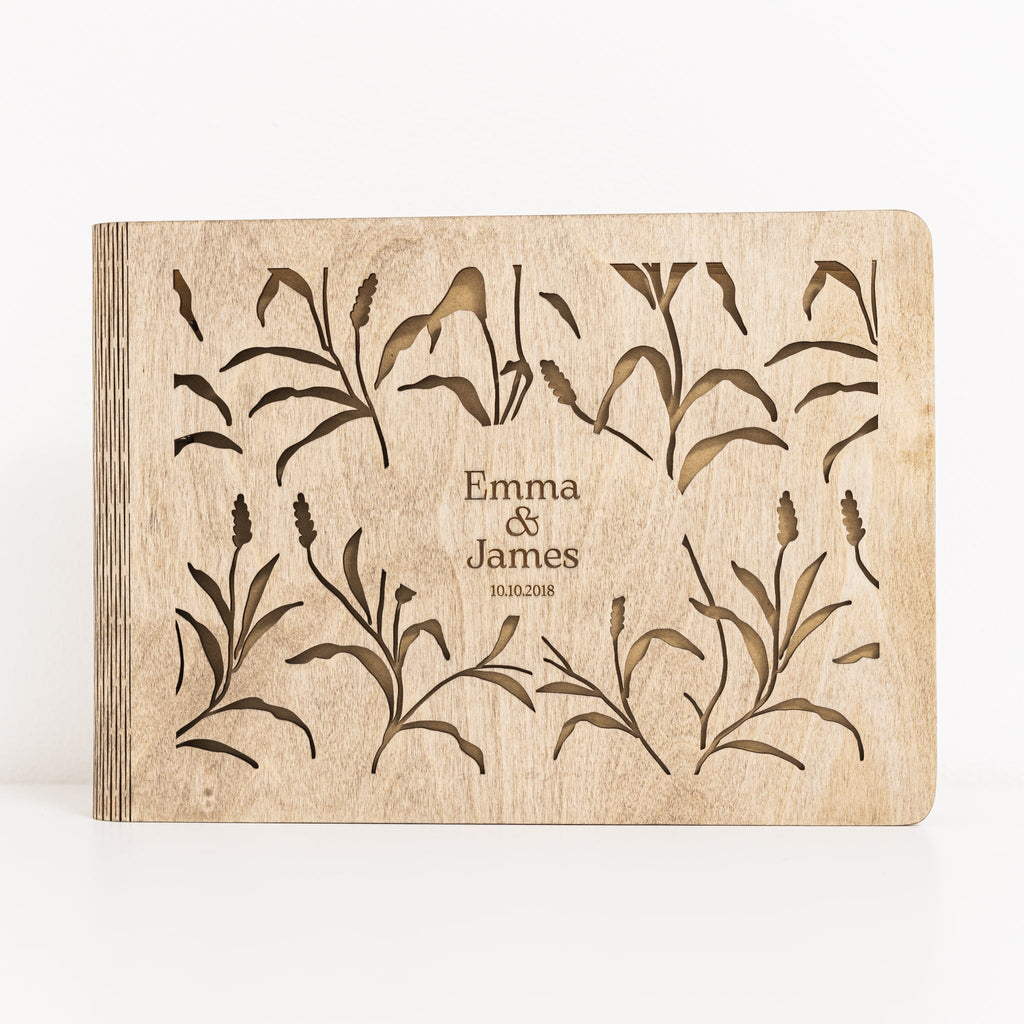 Meadow Wooden Photo Album with Engraved Grassland Design