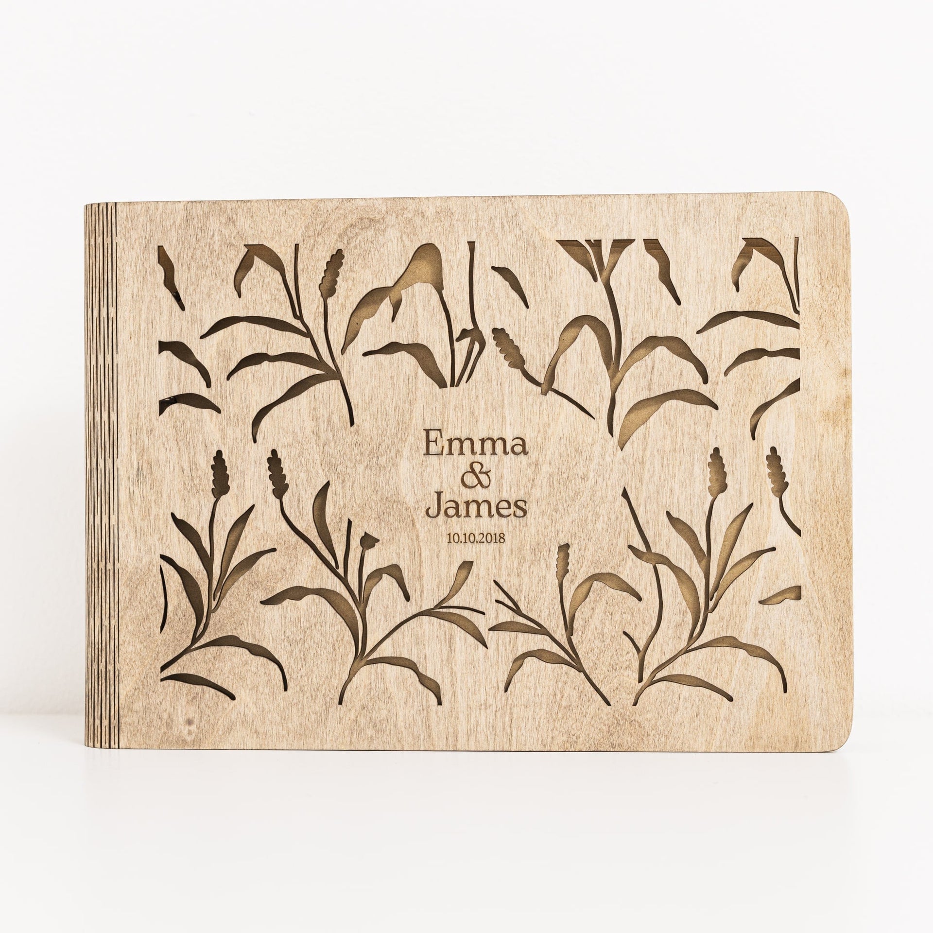 Meadow Wooden Photo Album with Engraved Grassland Design