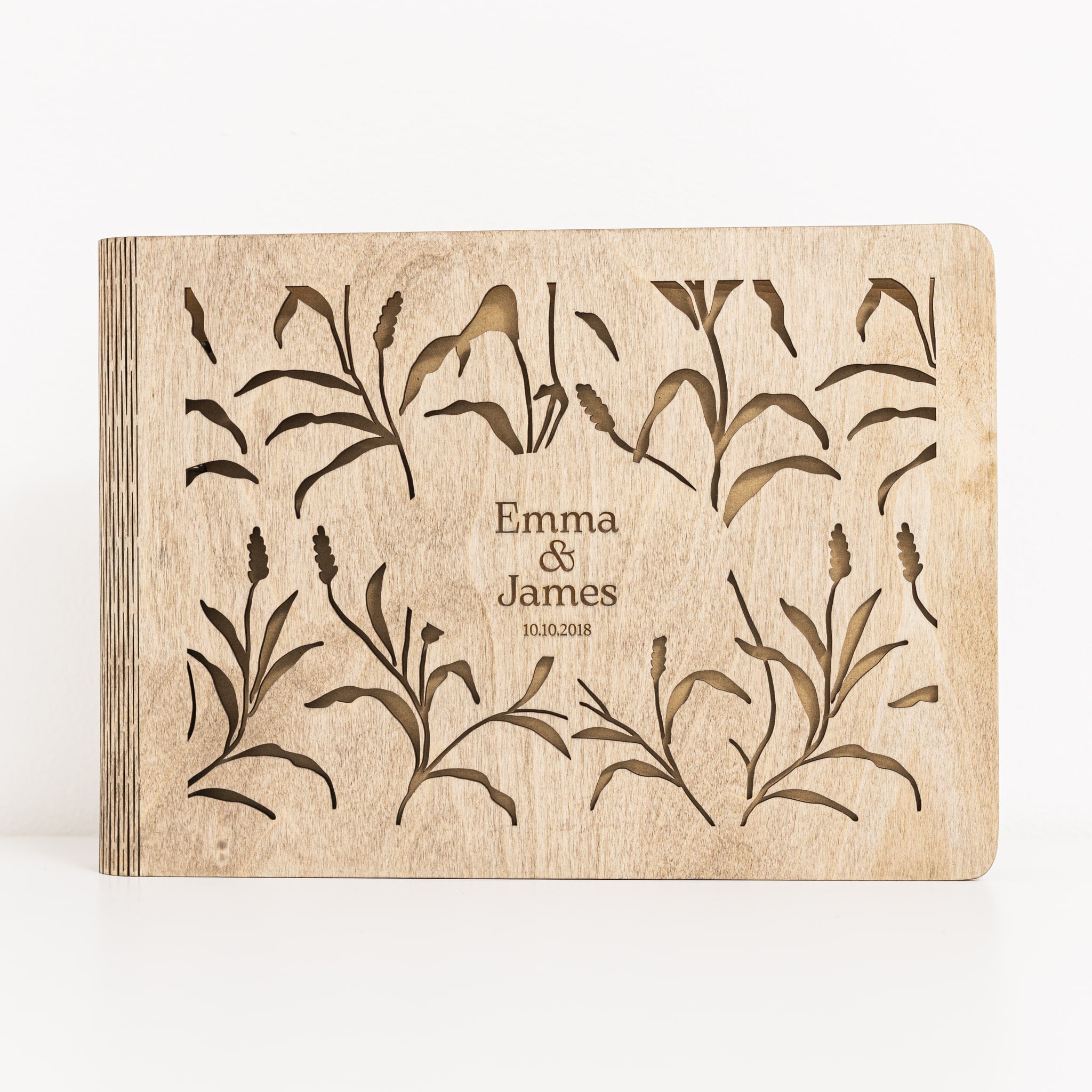 Meadow Wooden Photo Album with Engraved Grassland Design