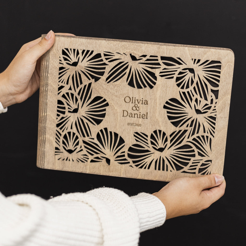 Orchid Wooden Photo Album - Minimalist Nature-Inspired Memory Book