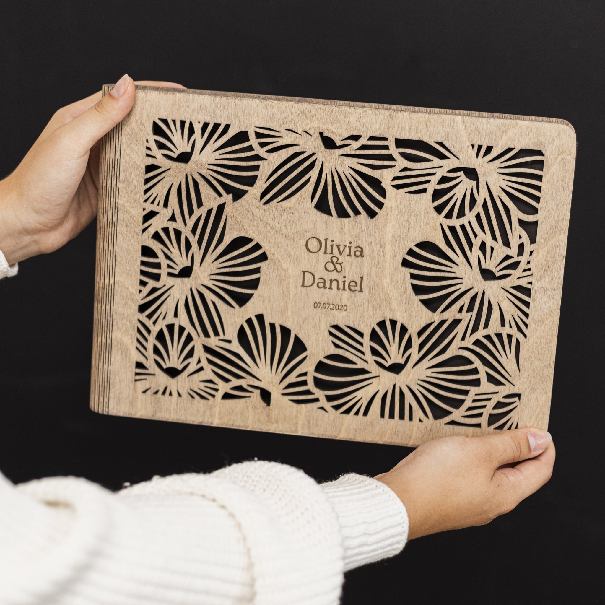 Orchid Wooden Photo Album - Minimalist Nature-Inspired Memory Book