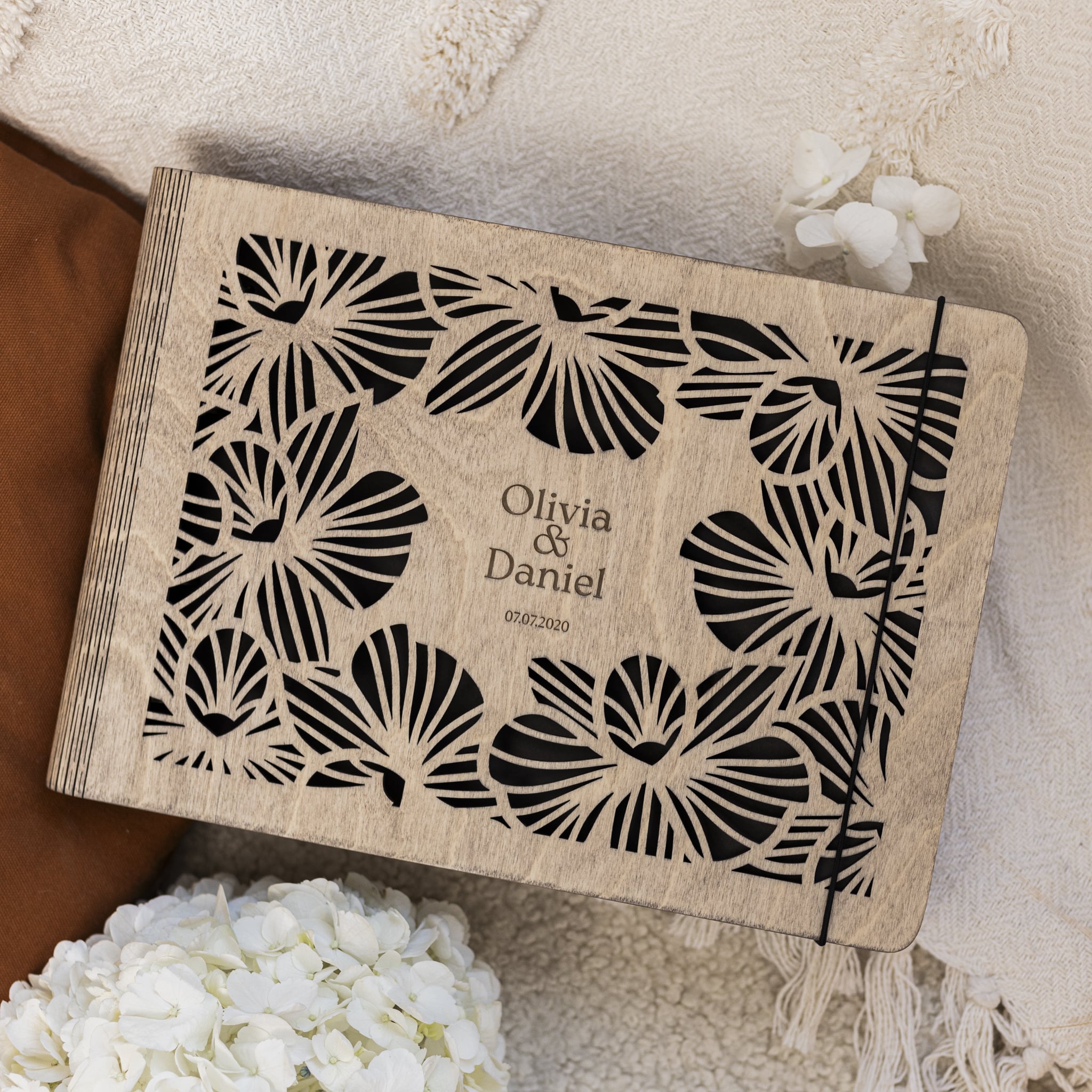 Orchid Wooden Photo Album - Minimalist Nature-Inspired Memory Book