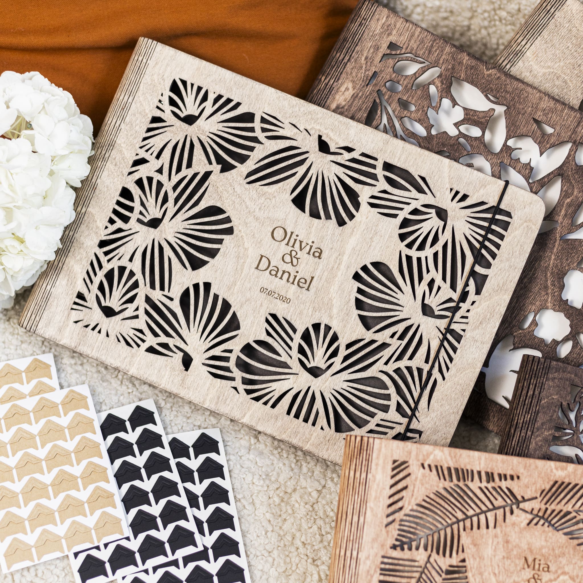 Orchid Wooden Photo Album - Minimalist Nature-Inspired Memory Book