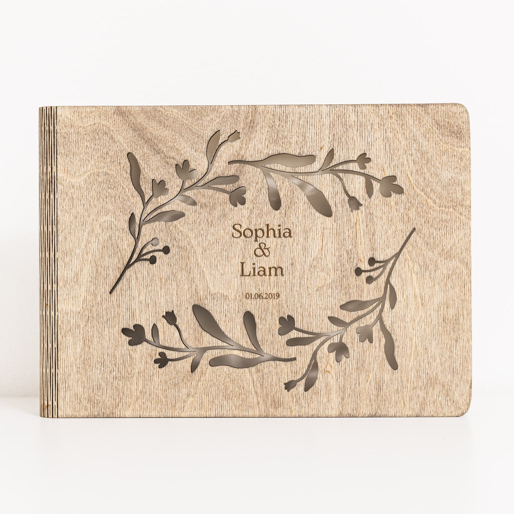Vine Wooden Photo Album for Botanical Weddings & Keepsakes