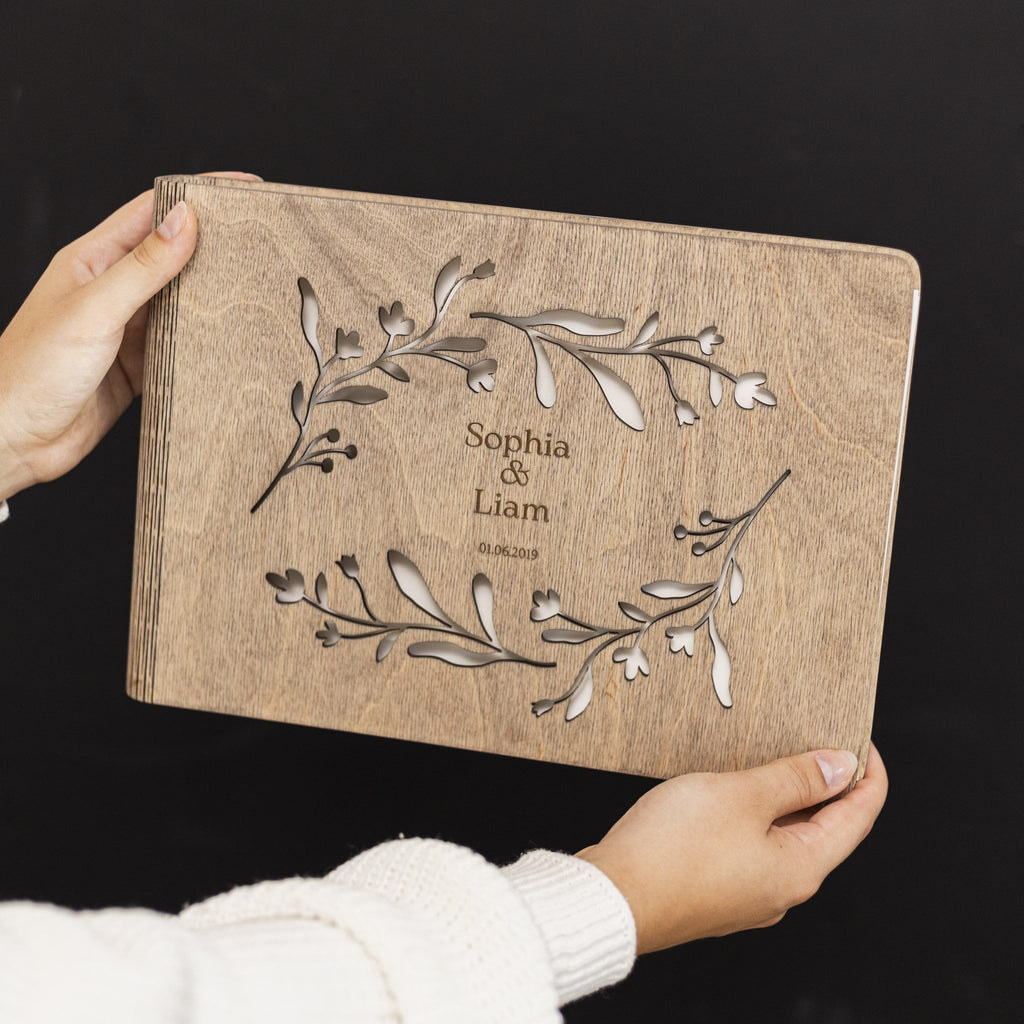 Vine Wooden Photo Album for Botanical Weddings & Keepsakes