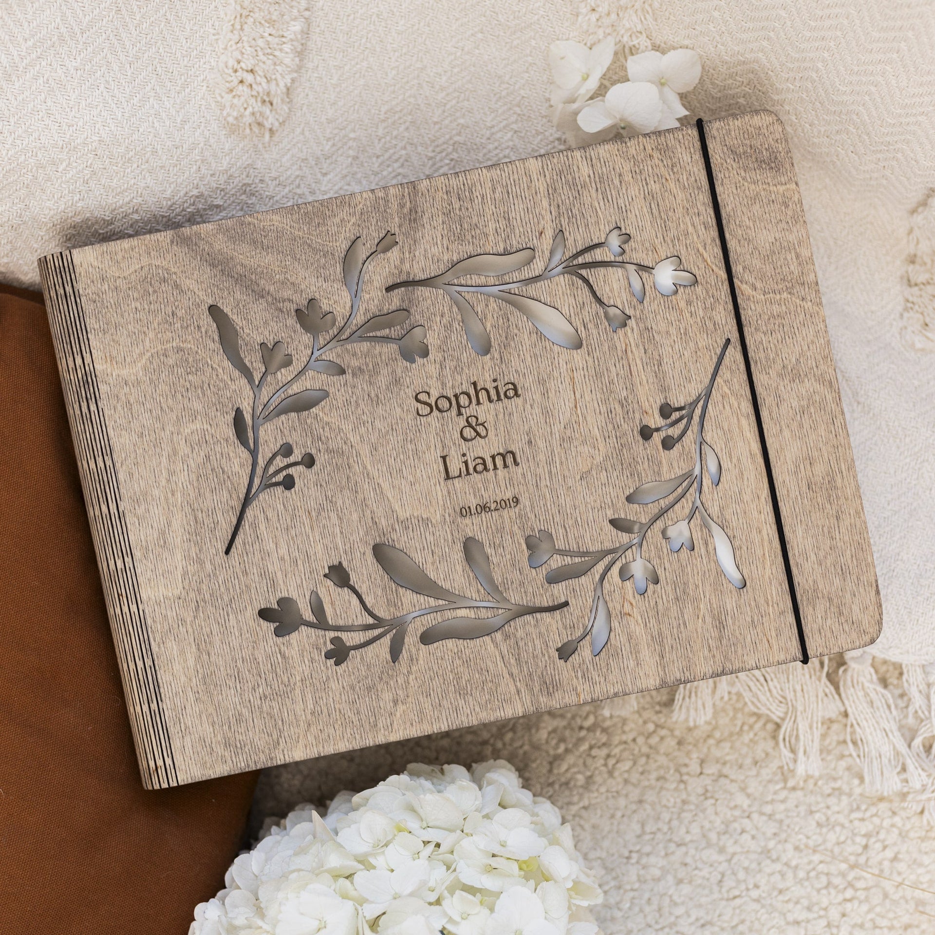 Vine Wooden Photo Album for Botanical Weddings & Keepsakes
