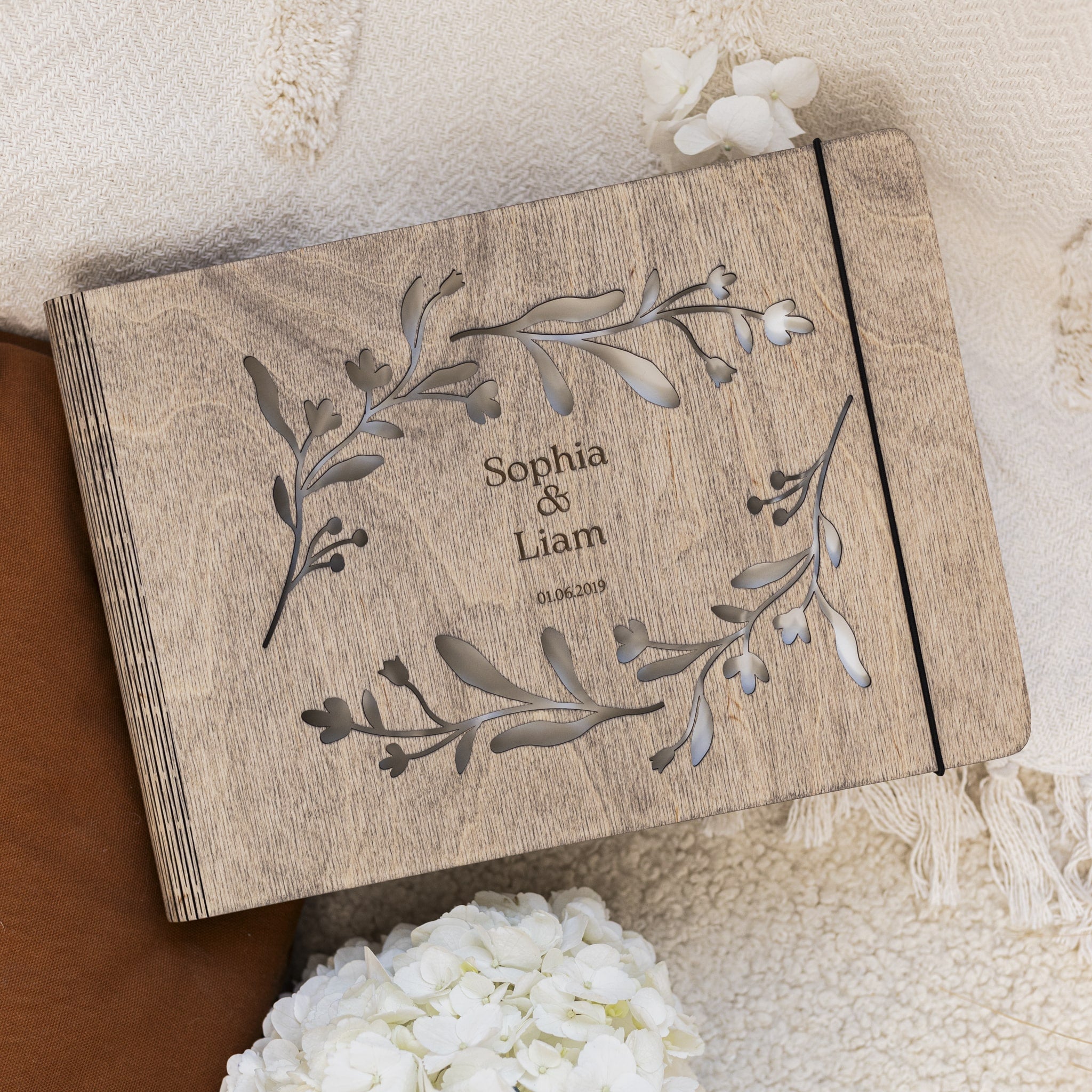 Vine Wooden Photo Album for Botanical Weddings & Keepsakes