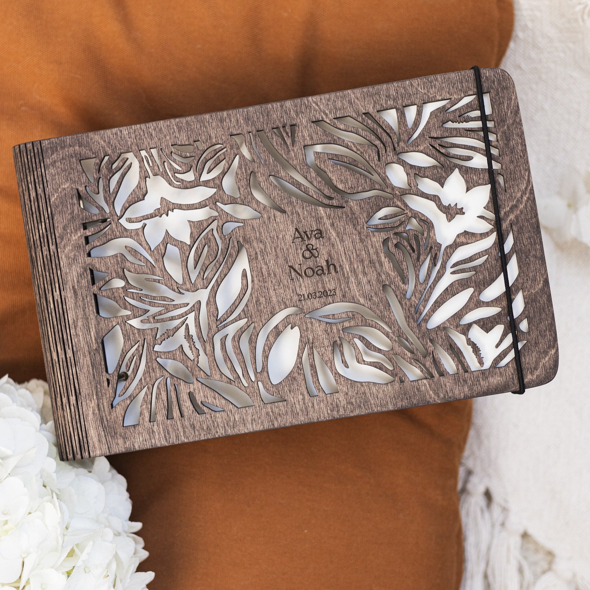 Wildflower Wooden Photo Album – Rustic Bohemian Keepsake Book
