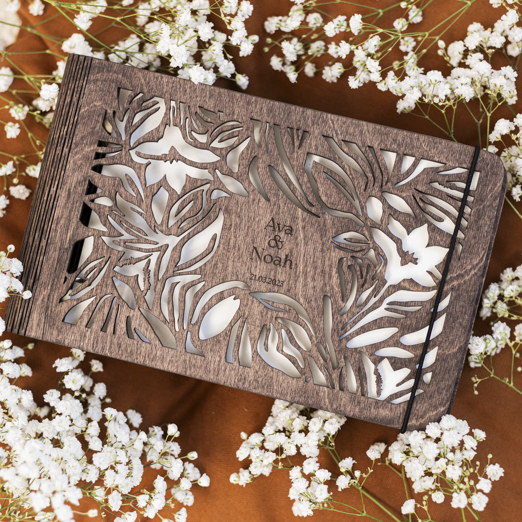 Wildflower Wooden Photo Album – Rustic Bohemian Keepsake Book