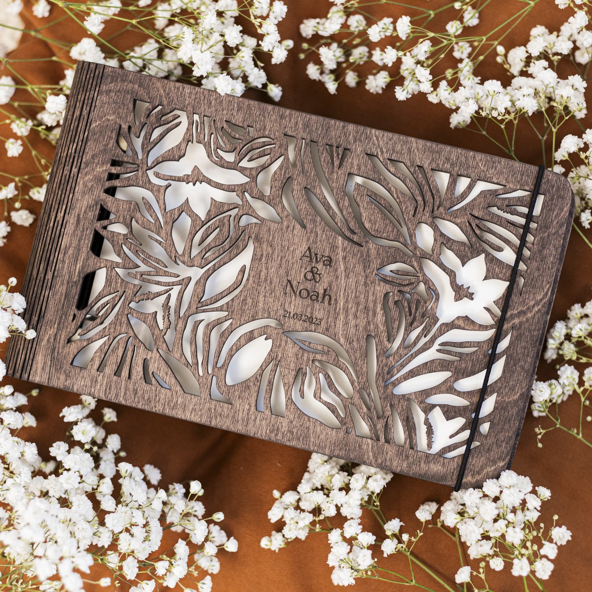 Wildflower Wooden Photo Album – Rustic Bohemian Keepsake Book