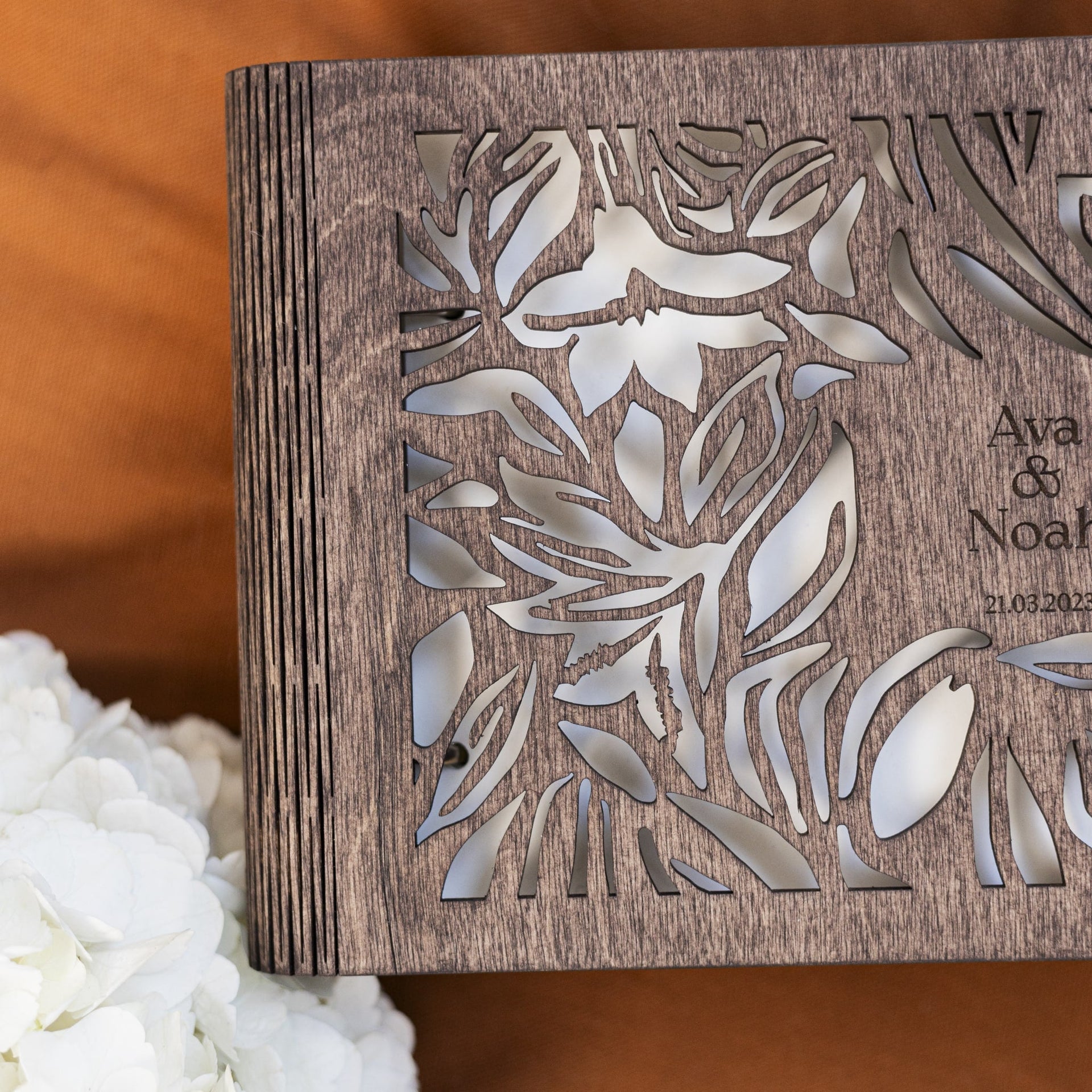Wildflower Wooden Photo Album – Rustic Bohemian Keepsake Book