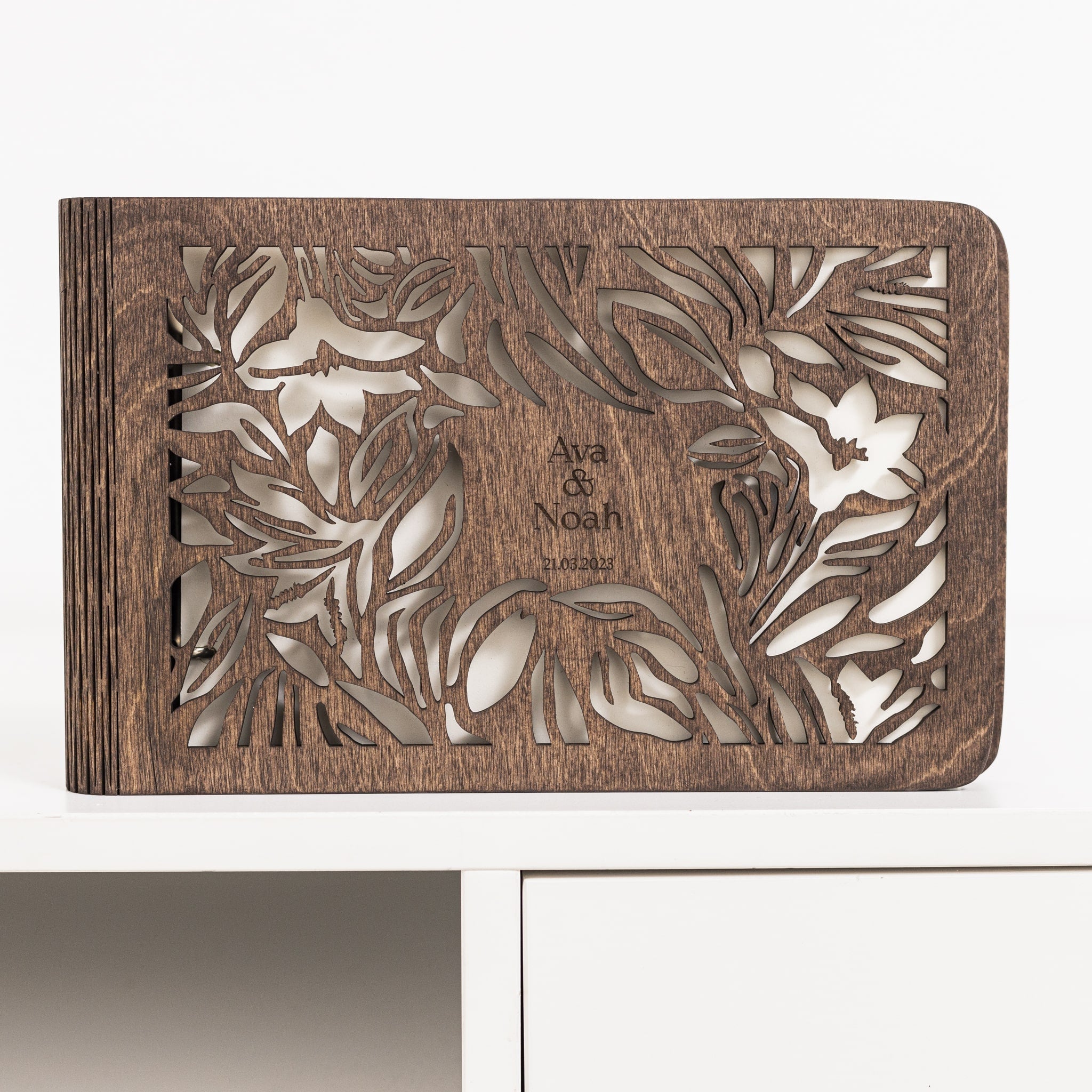 Wildflower Wooden Photo Album – Rustic Bohemian Keepsake Book