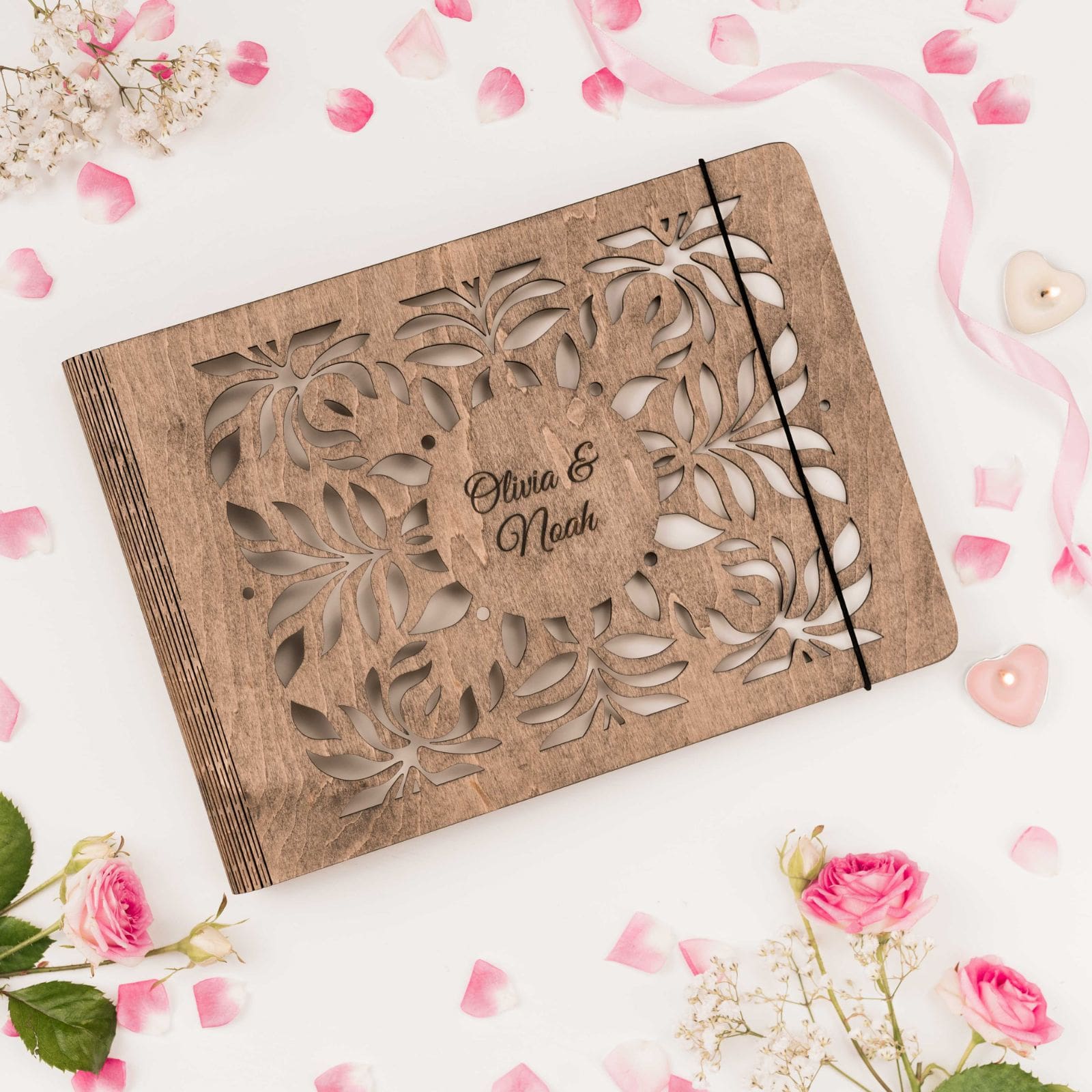 Personalized Wooden Photo Album – Rustic Bohemian Keepsake Album
