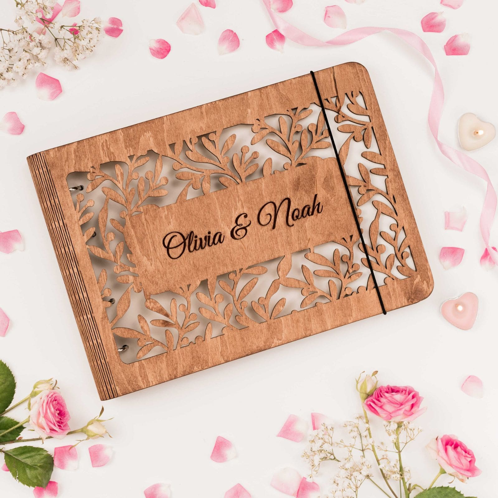 Personalized Wooden Photo Album – Rustic Bohemian Keepsake Album