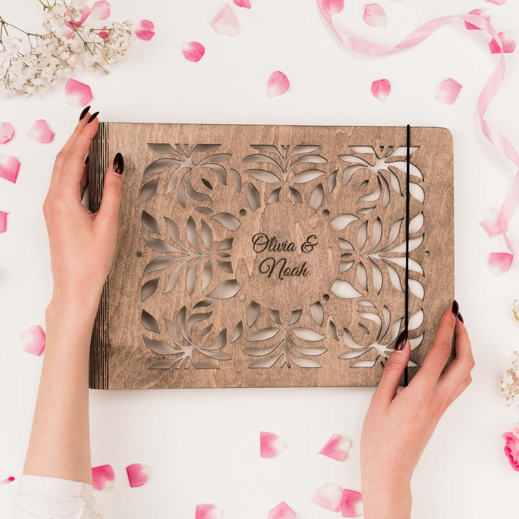 Personalized Wooden Photo Album – Rustic Bohemian Keepsake Album