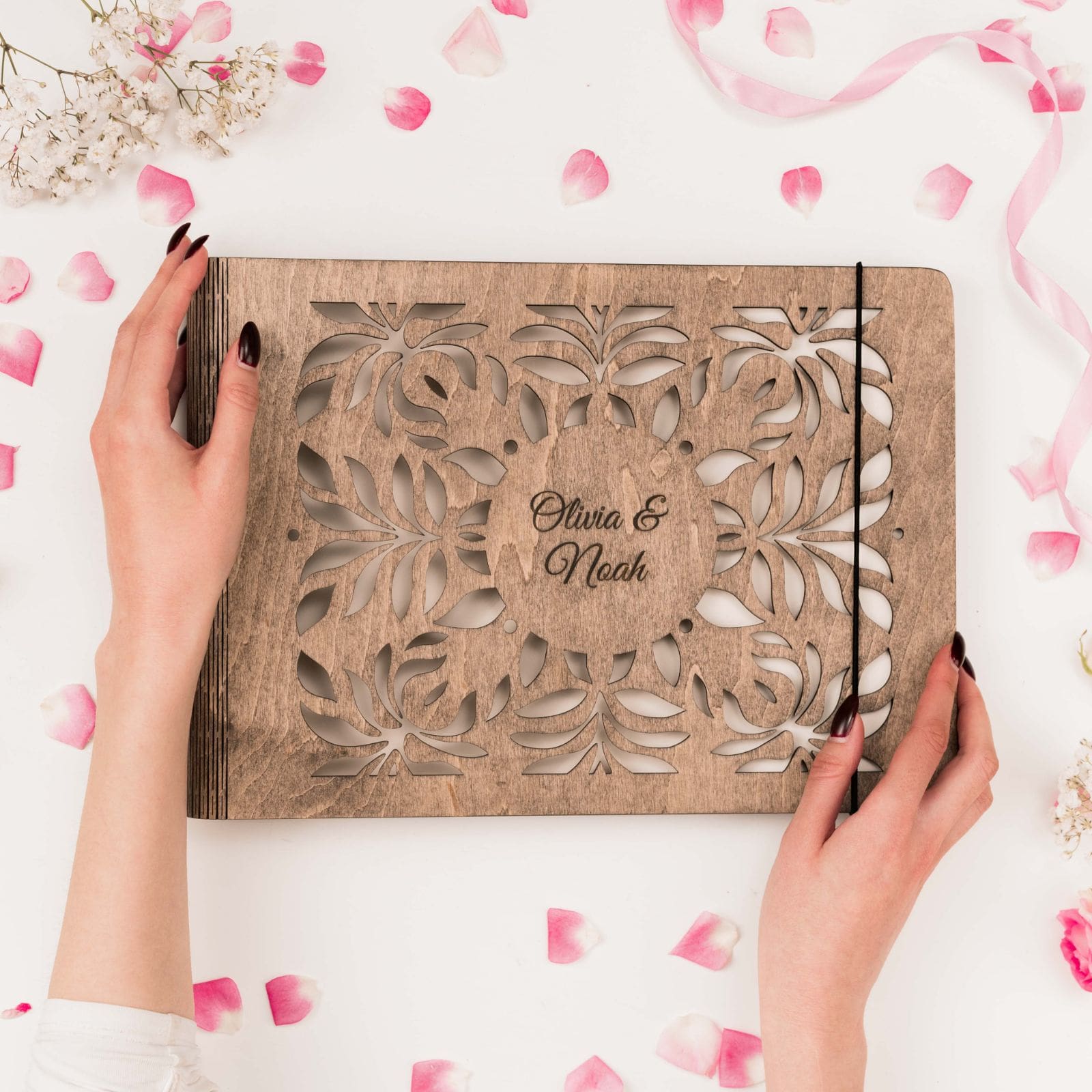 Personalized Wooden Photo Album – Rustic Bohemian Keepsake Album