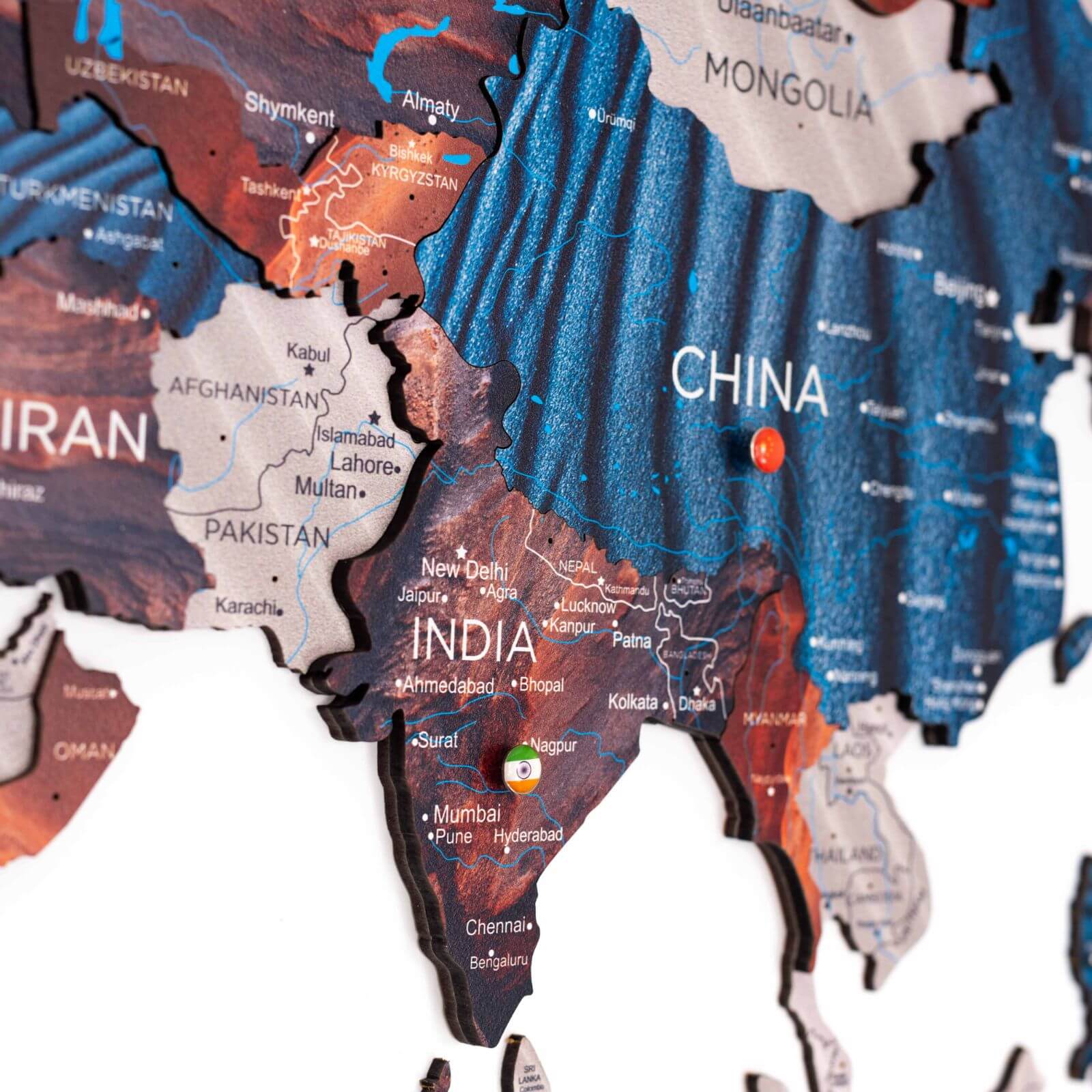 3D Wooden World Map Dune Wall Decor – Detailed Sandy Palette Art