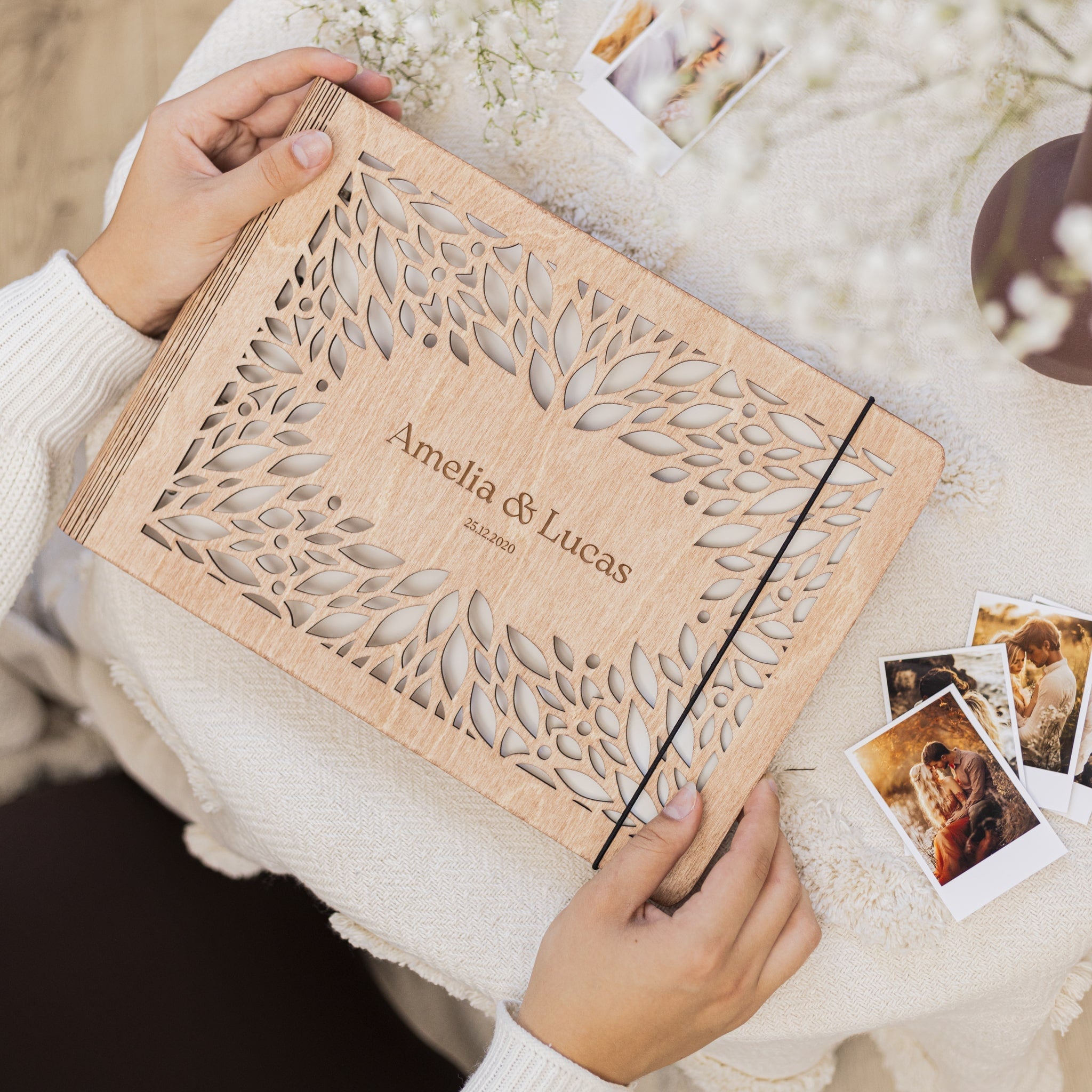 Crownleaf Wooden Photo Album for Wedding and Anniversary Keepsakes