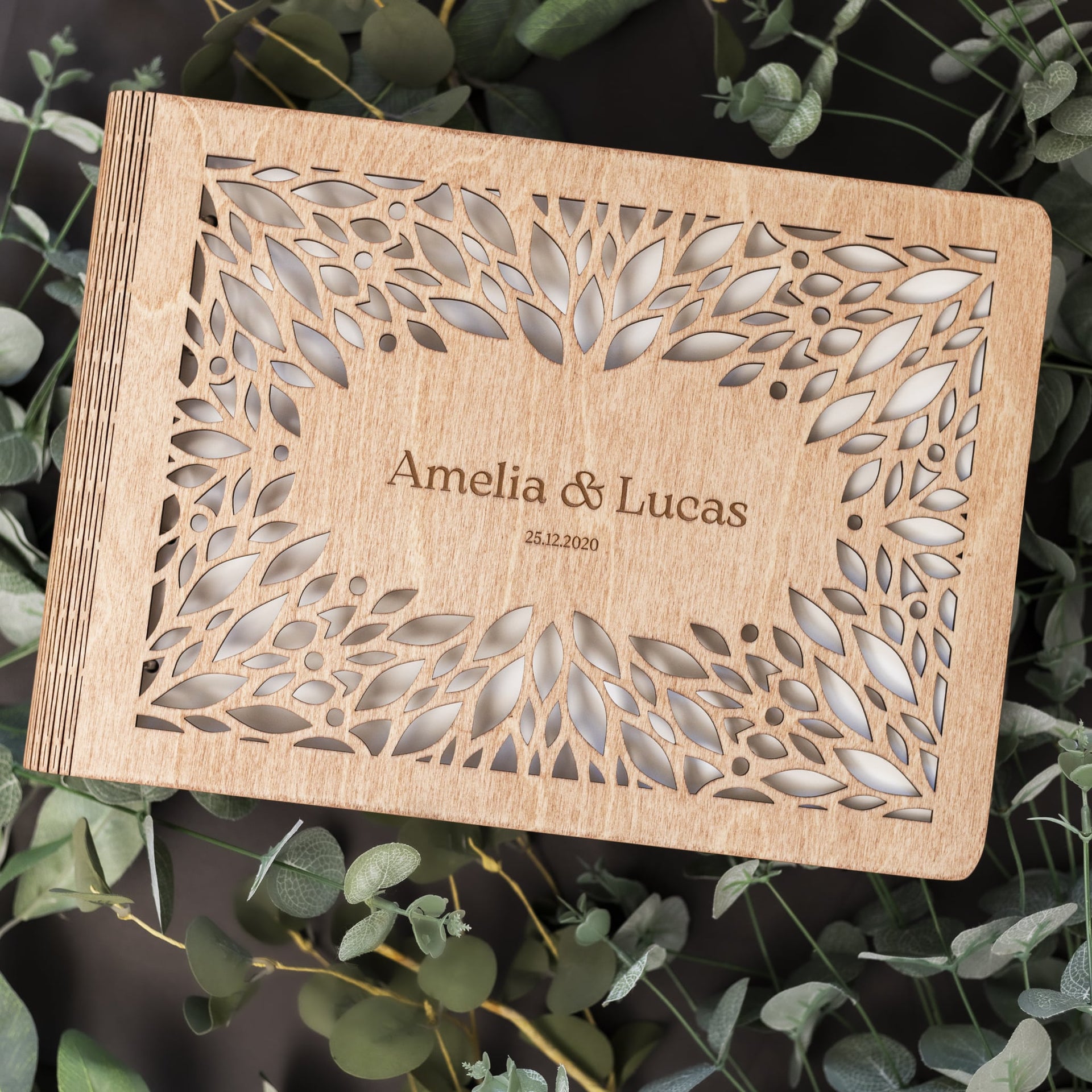 Crownleaf Wooden Photo Album for Wedding and Anniversary Keepsakes