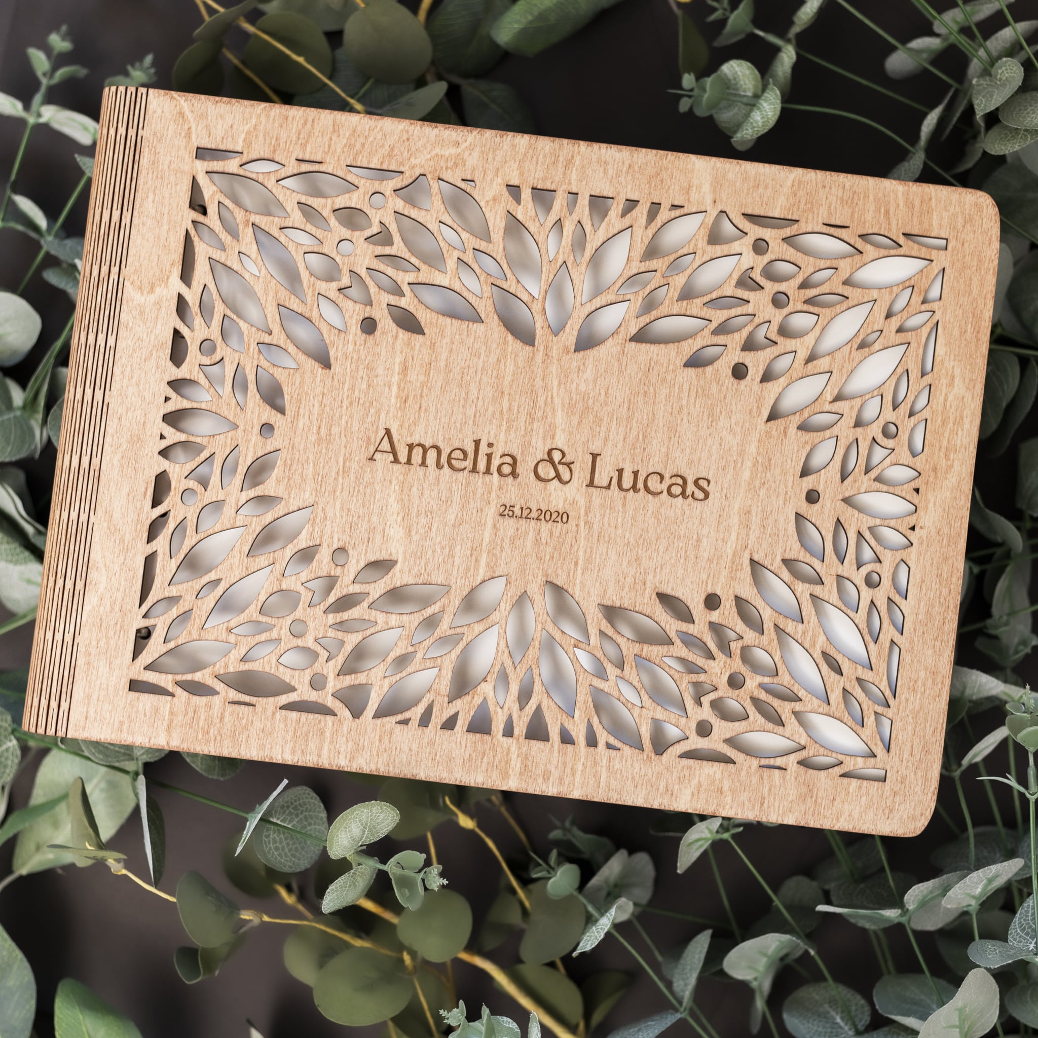 Crownleaf Wooden Photo Album for Wedding and Anniversary Keepsakes