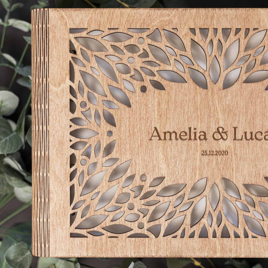 Crownleaf Wooden Photo Album for Wedding and Anniversary Keepsakes