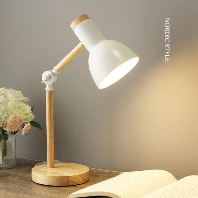 Nordic Style Wooden and Iron Adjustable Desk Lamp