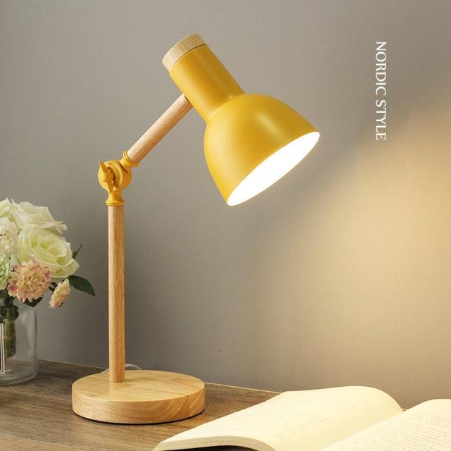 Nordic Style Wooden and Iron Adjustable Desk Lamp