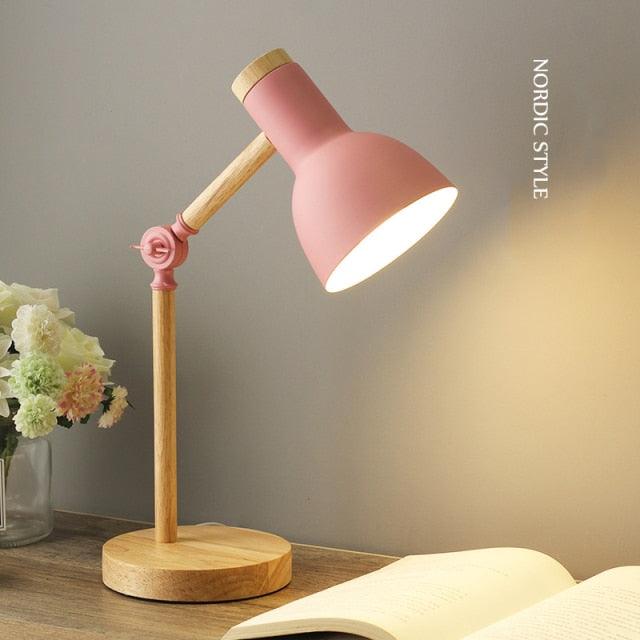 Nordic Style Wooden and Iron Adjustable Desk Lamp