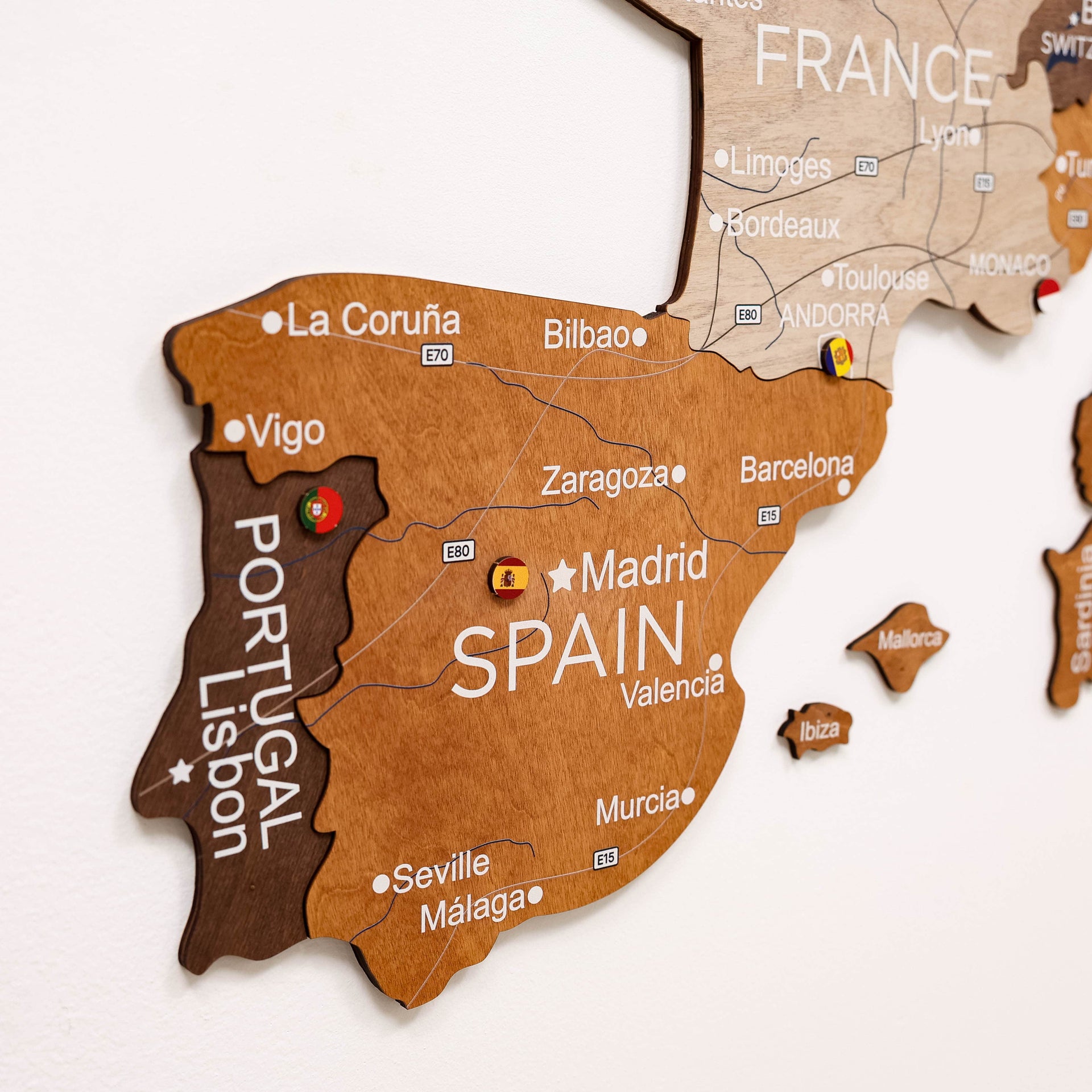 3D Europe Wooden Map Multicolor Geometric Scandinavian Wall Art