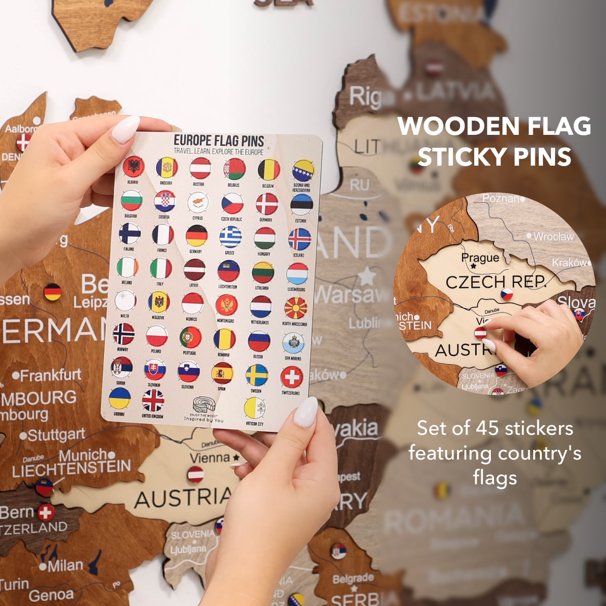3D Europe Wooden Map Multicolor Geometric Scandinavian Wall Art