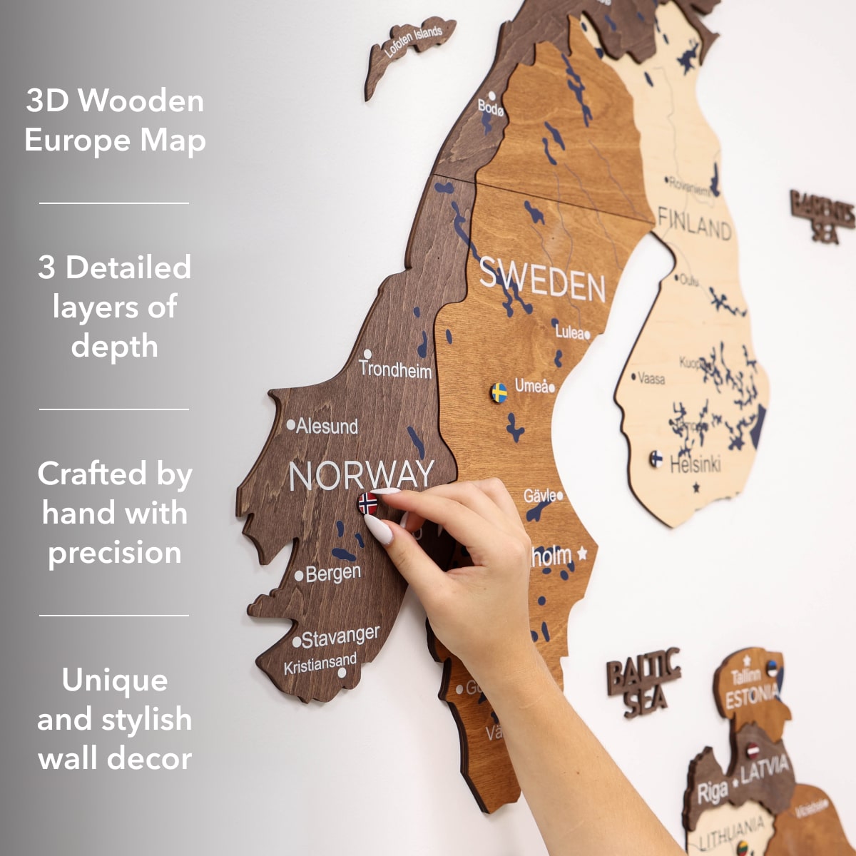 3D Europe Wooden Map Multicolor Geometric Scandinavian Wall Art